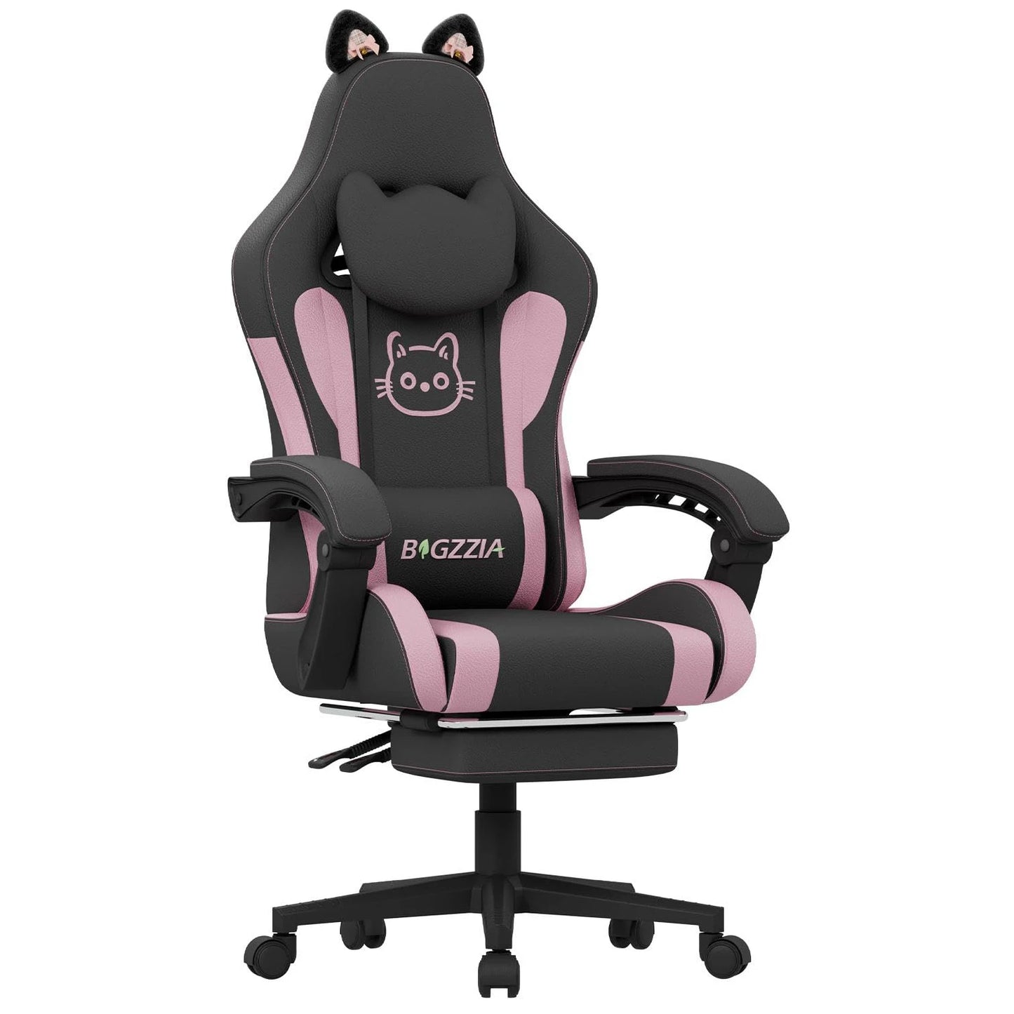 Gaming Chair Massage Function and Footrest-Ergonomic Cat Ears