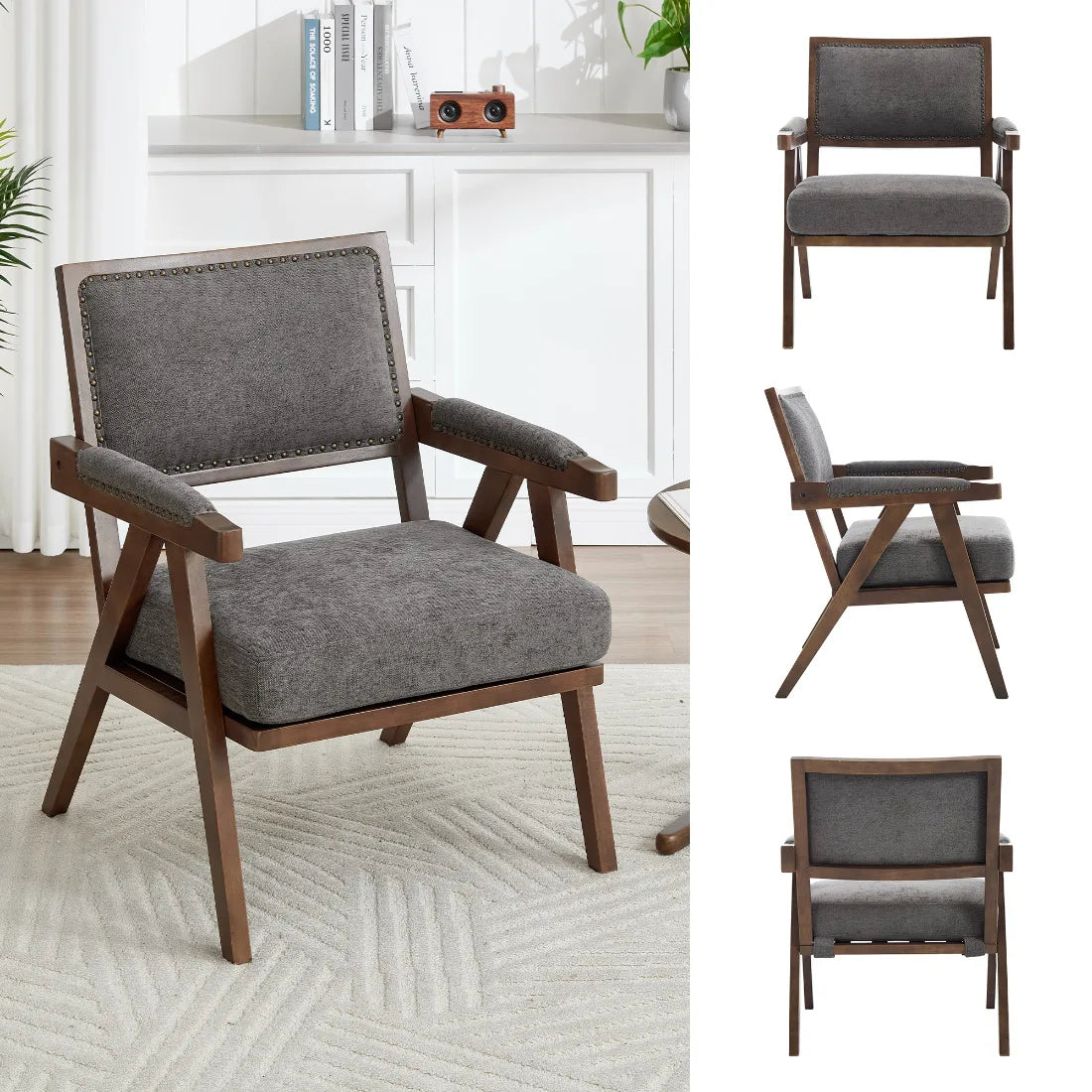 Fabric Lounge Chair Armrest Wood Frame