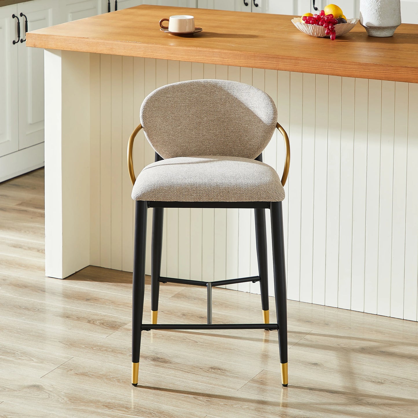 2 Set Adjustable Height Bar Stool, Black-Gold Chenille