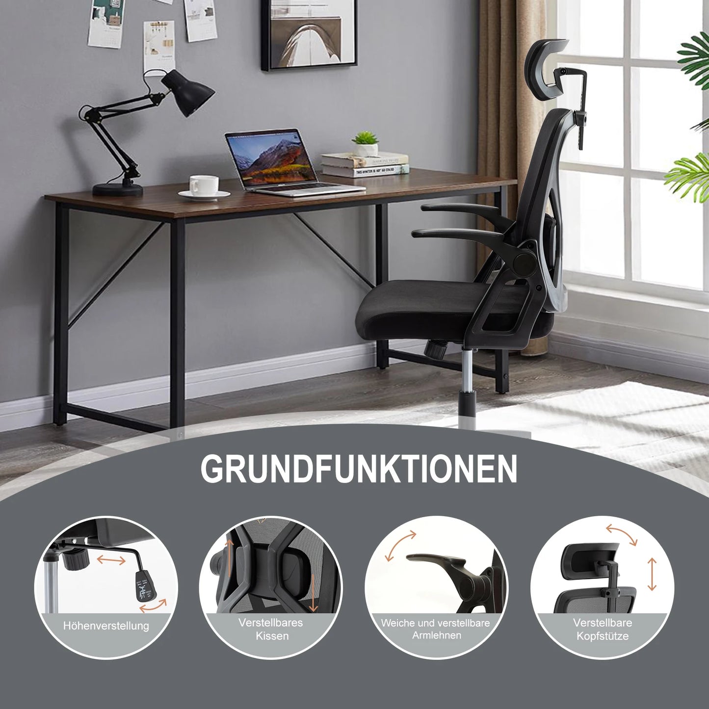 Symino Office Chair With Adjustable Headrest, Armrests, Lumbar Support