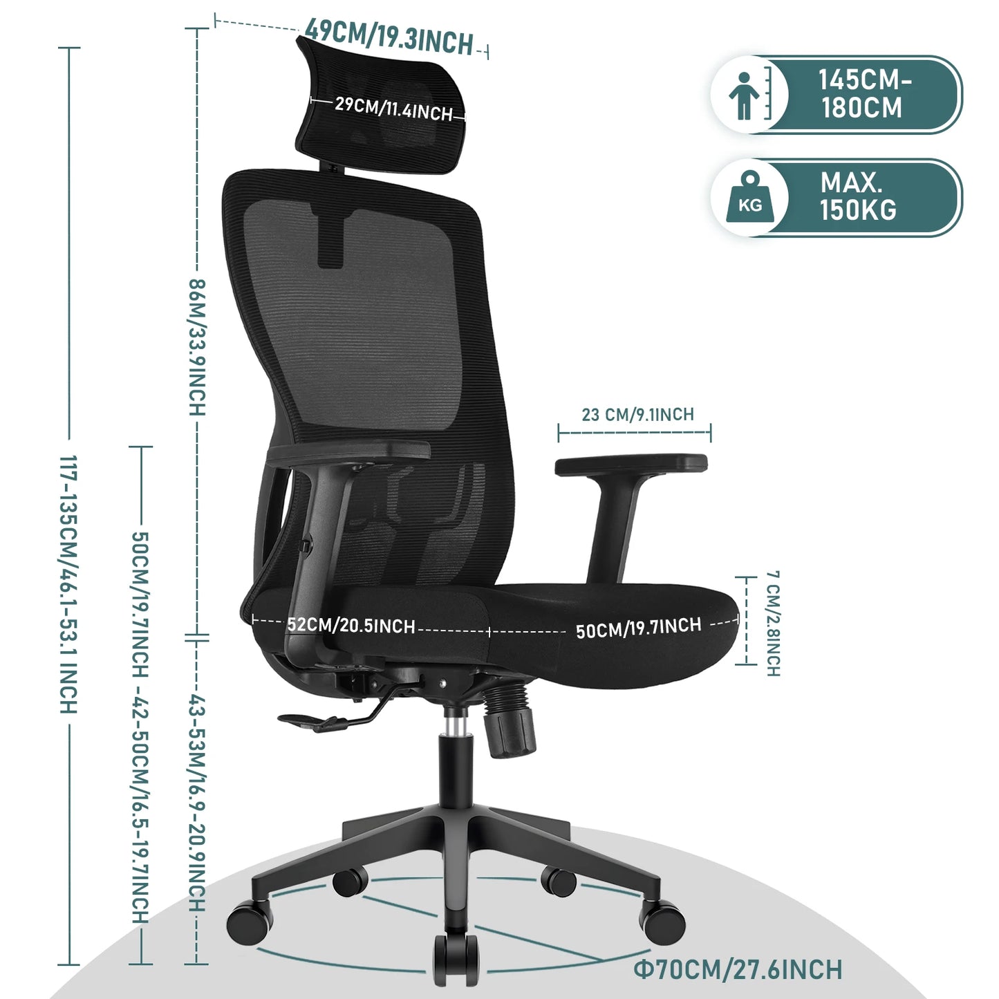 Durrafy Ergonomic Office Chair, Desk Chair With Adjustable Headrest