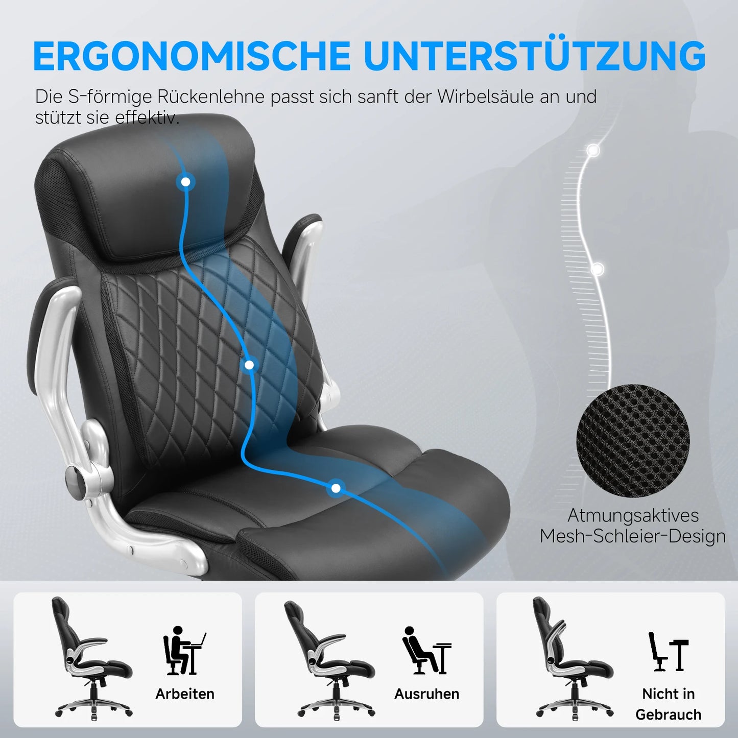 office chair Ergonomic desk chair with folding armrests with high backrest