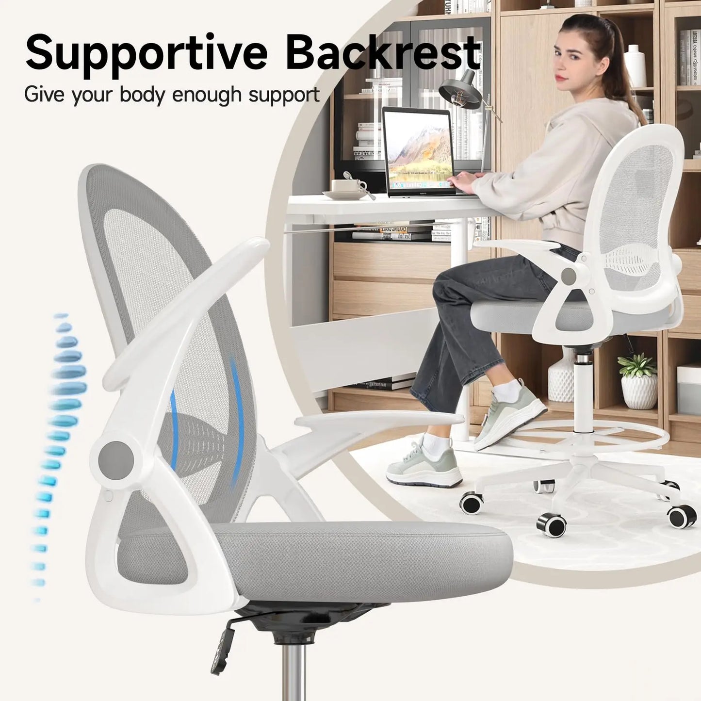 Office Chair with Footrest Ring Ergonomic