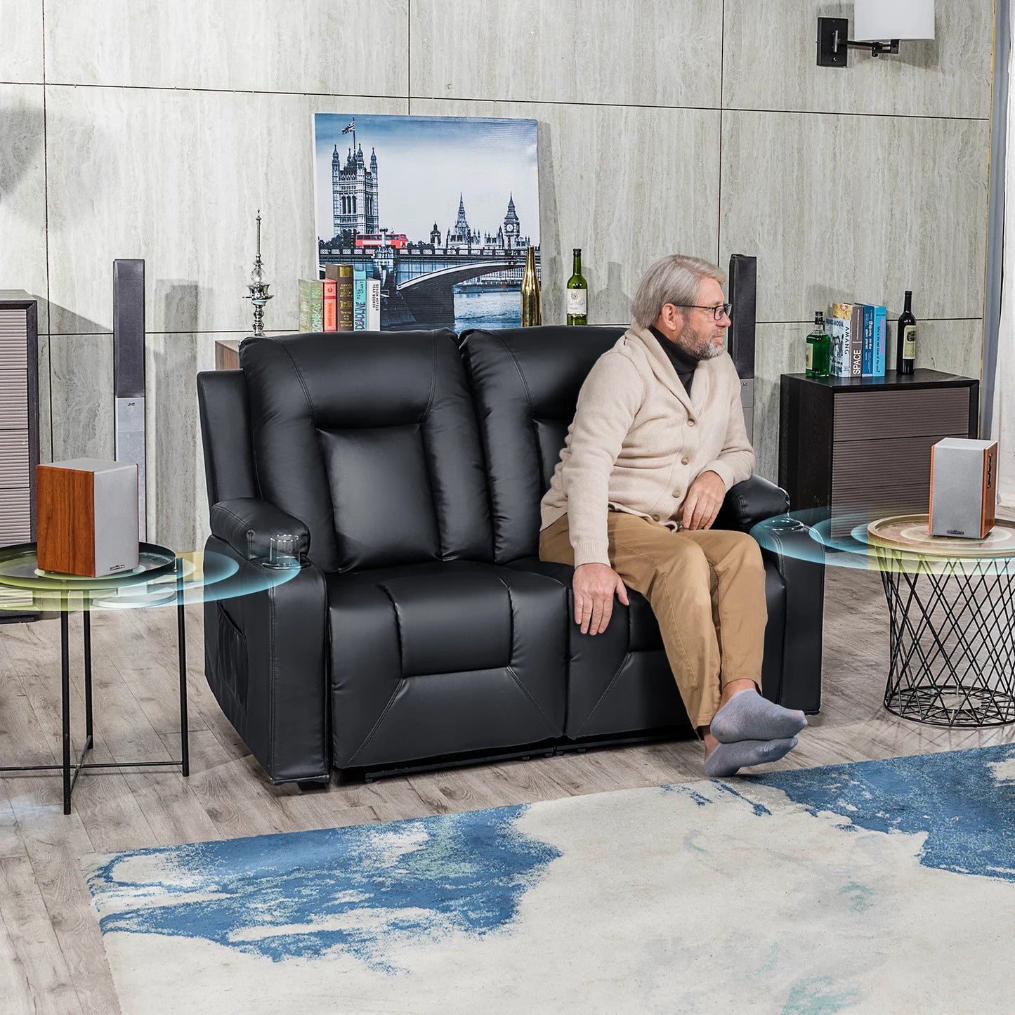 Relax armchair TV armchair with reclining and footrest, Thick backrest