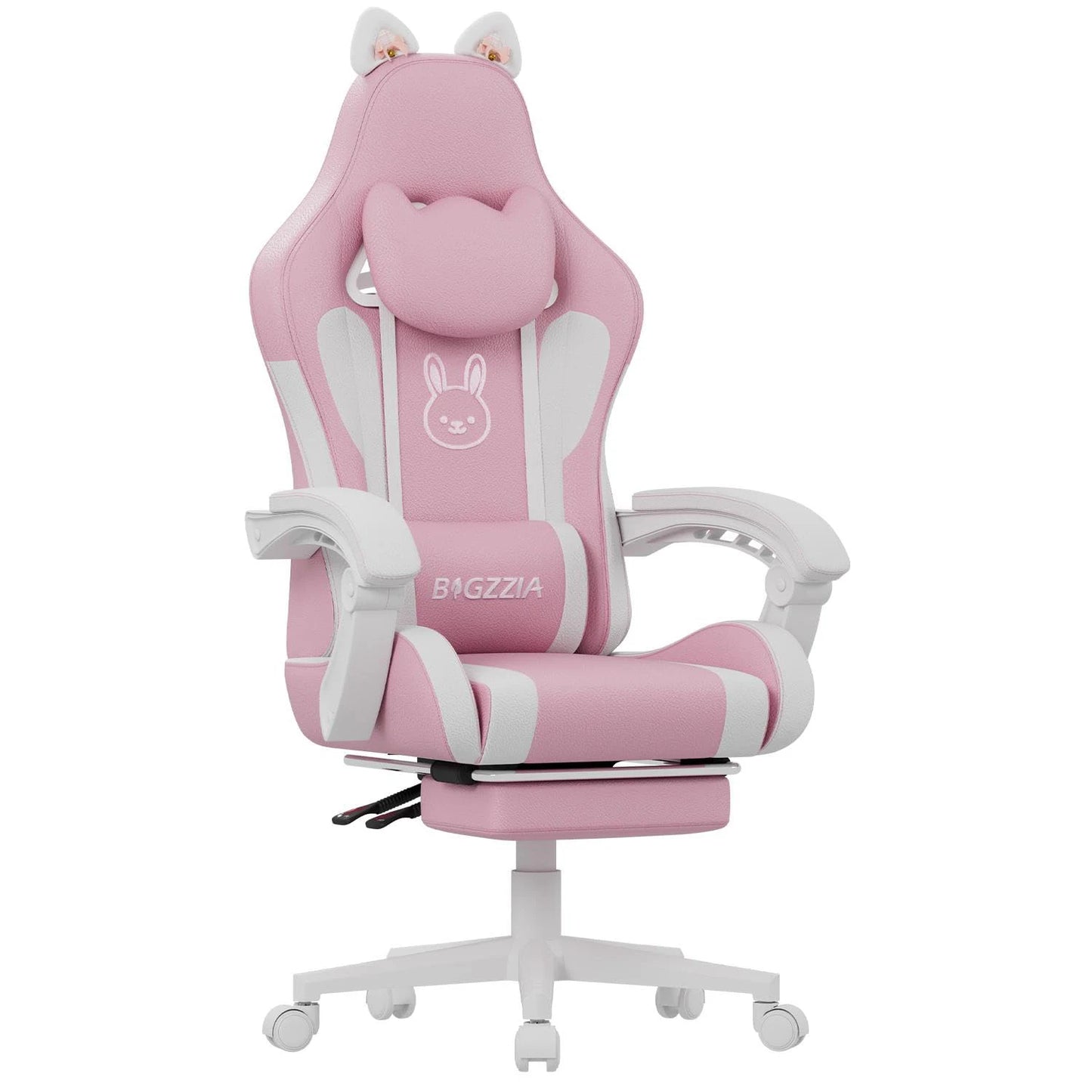 Gaming Chair Massage Function and Footrest-Ergonomic Cat Ears
