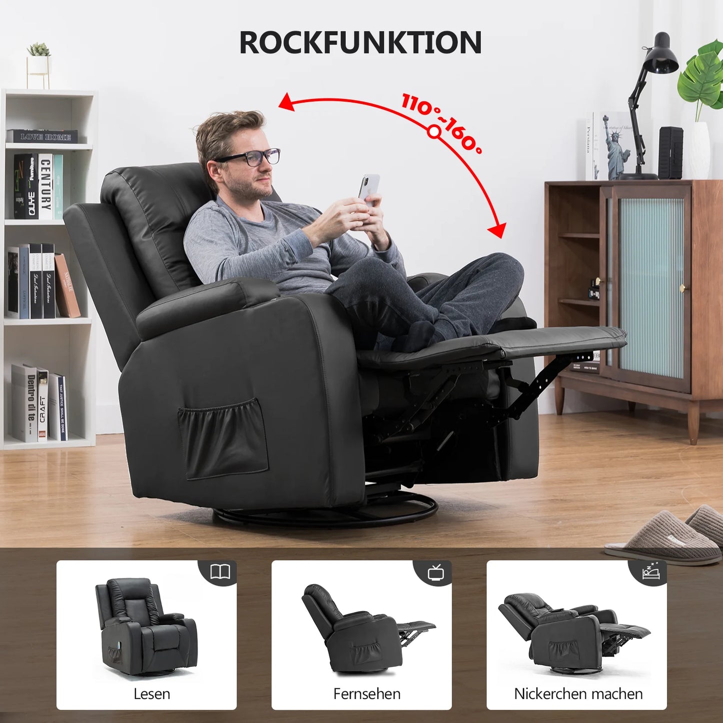 Relax armchair TV armchair with reclining and footrest, Thick backrest
