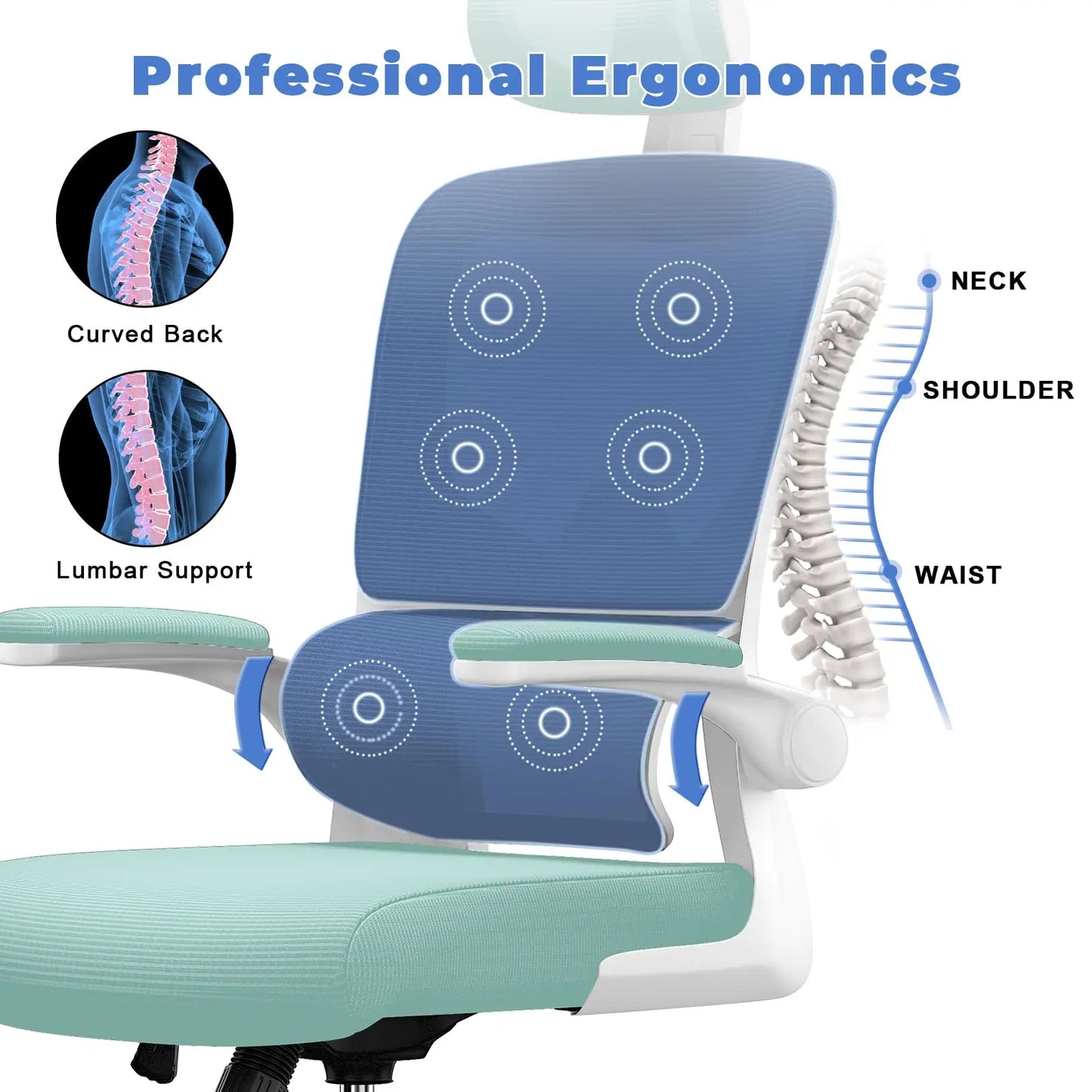Ergonomic Office Chair, Desk Chair with Folding Armrests