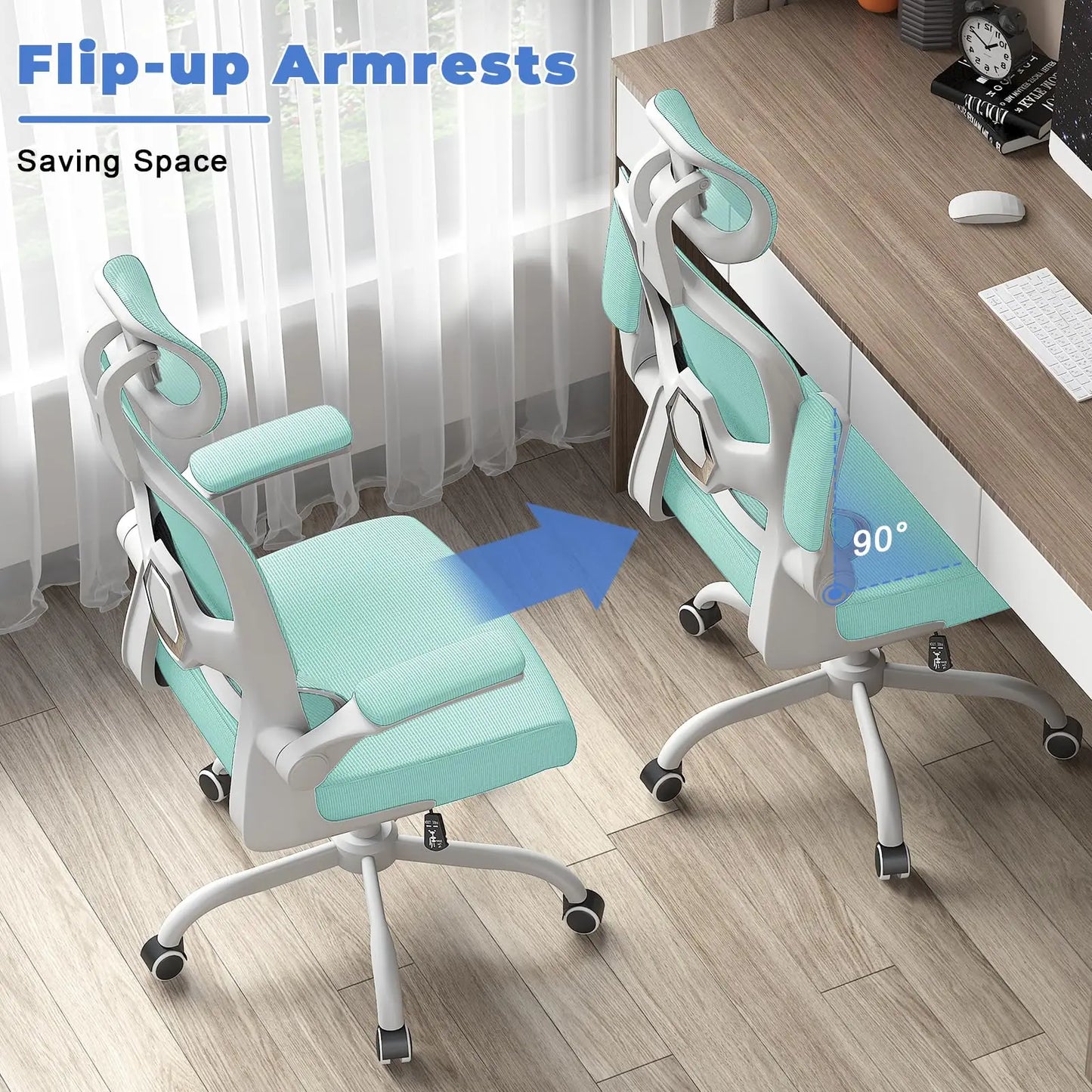 Ergonomic Office Chair, Desk Chair with Folding Armrests