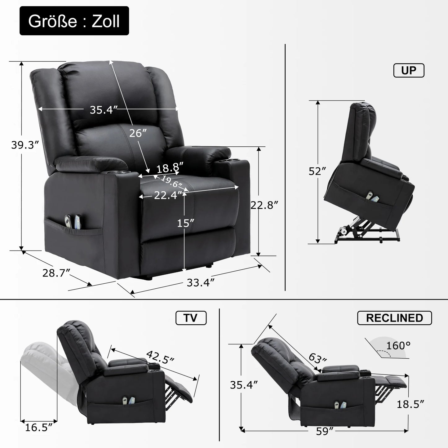 COMHOMA Electric Stand-Up armchair Relax armchair TV armchair Massage armchair with reclining function armchair for the elderly