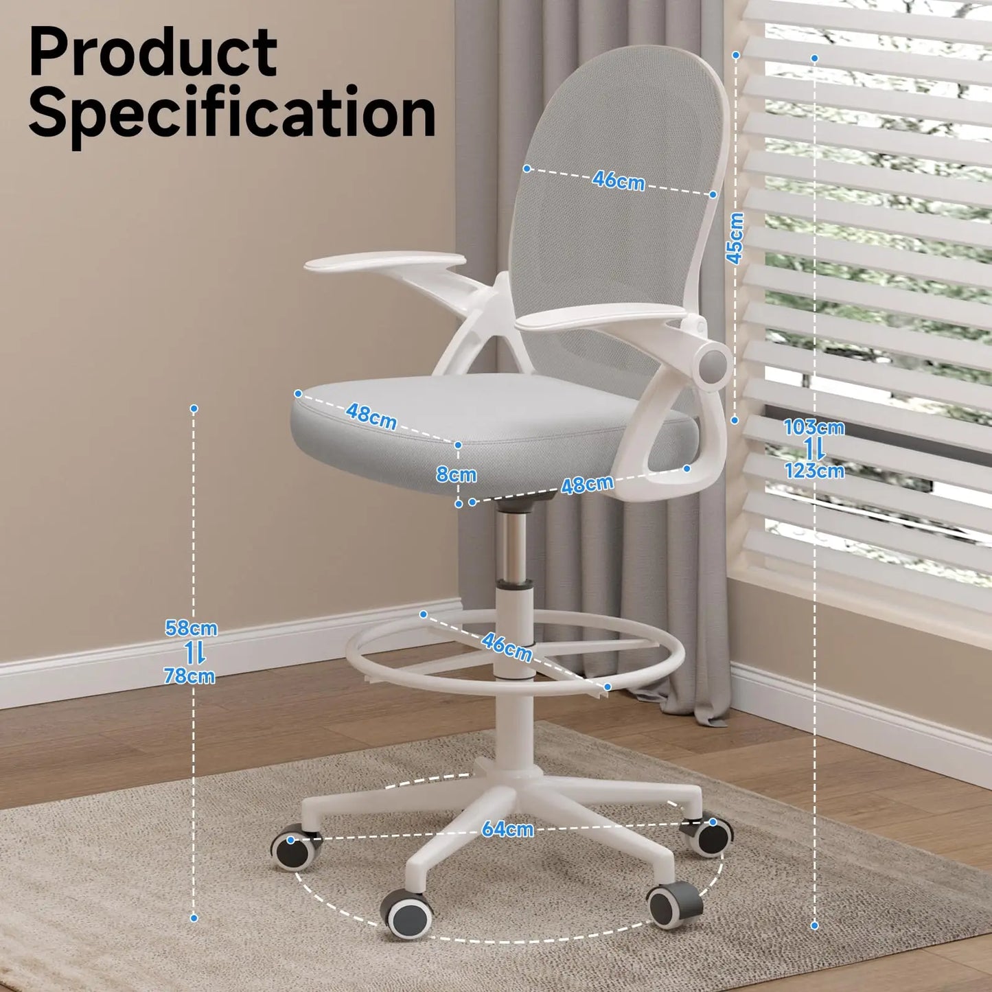Office Chair with Footrest Ring Ergonomic