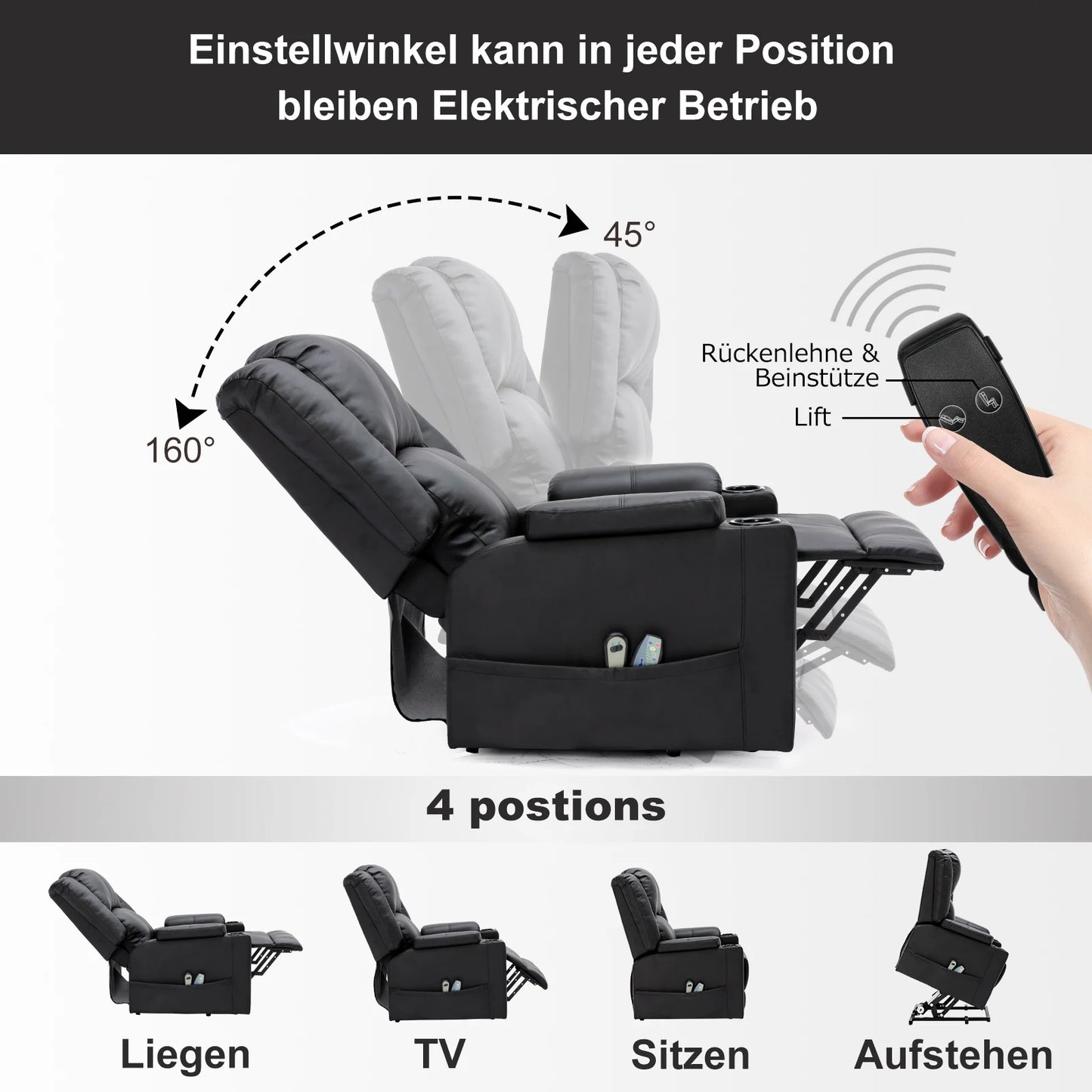 COMHOMA Electric Stand-Up armchair Relax armchair TV armchair Massage armchair with reclining function armchair for the elderly