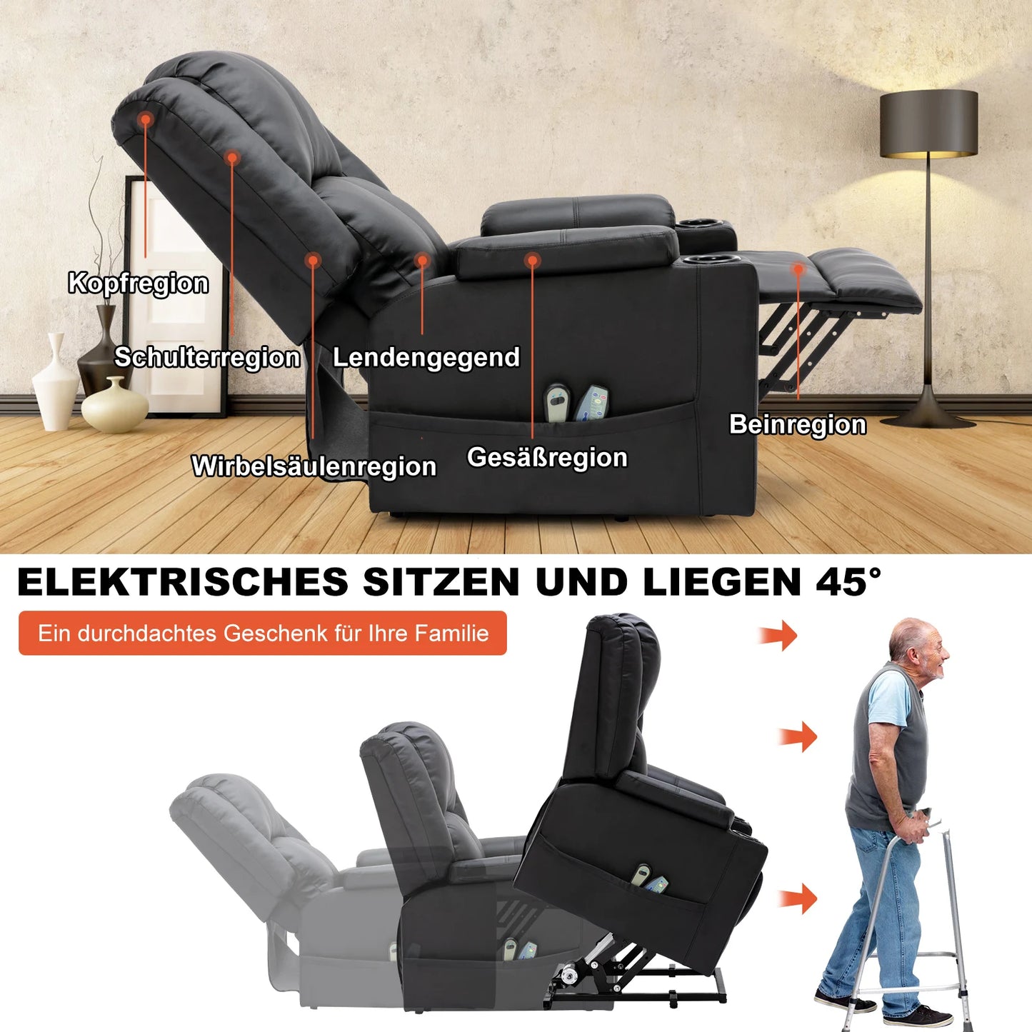 COMHOMA Electric Stand-Up armchair Relax armchair TV armchair Massage armchair with reclining function armchair for the elderly
