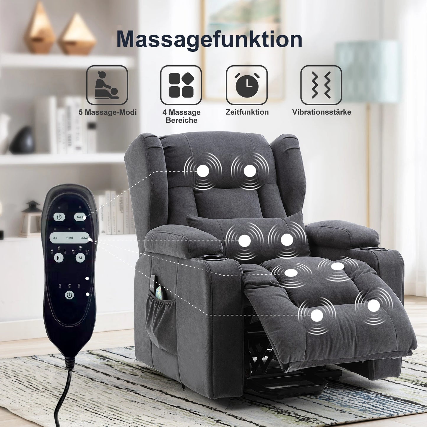 Relax armchair stand-up aid massage armchair with fabric surface electric stand-up