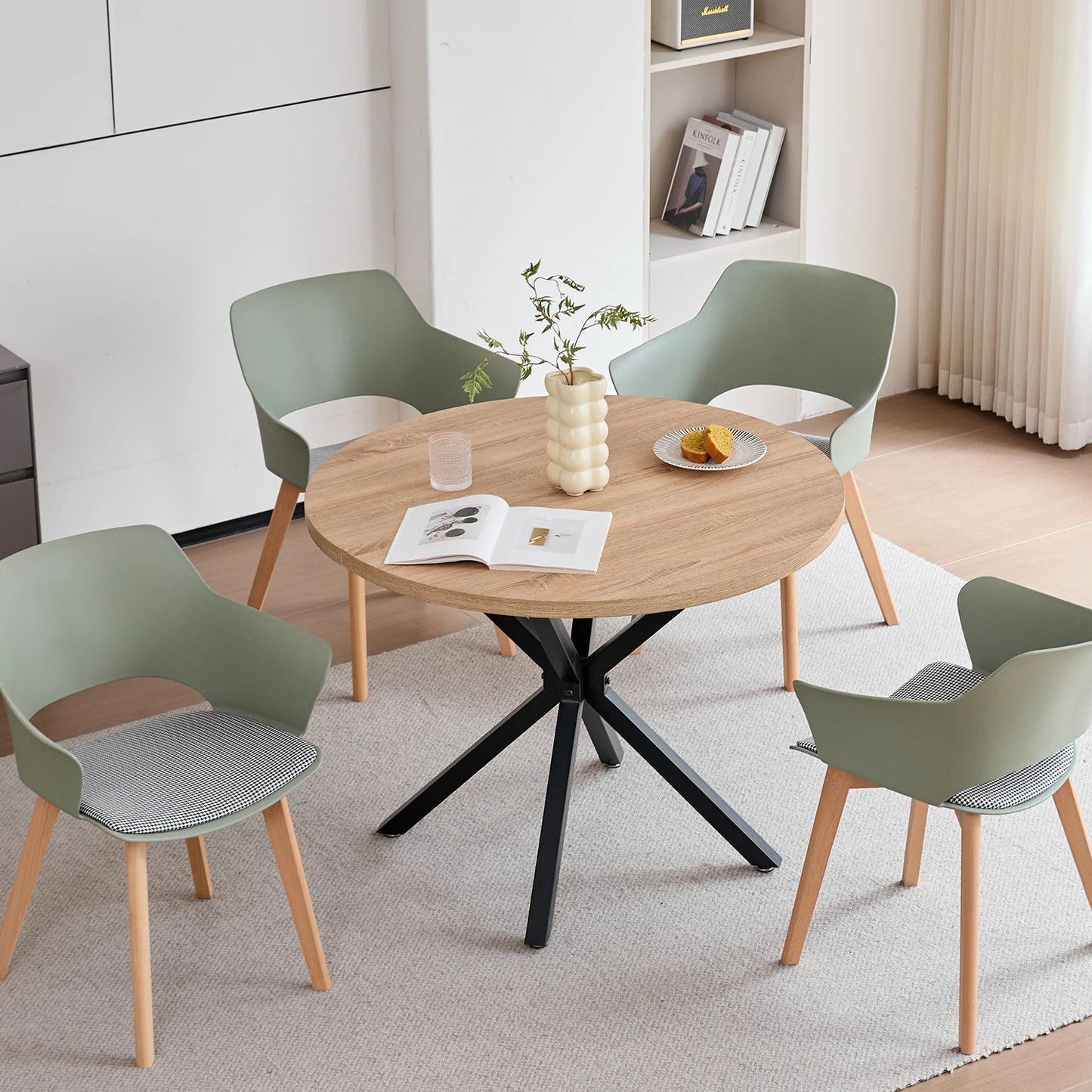 2 PICS Nordic Plastic Dining Chair with Solid Wood