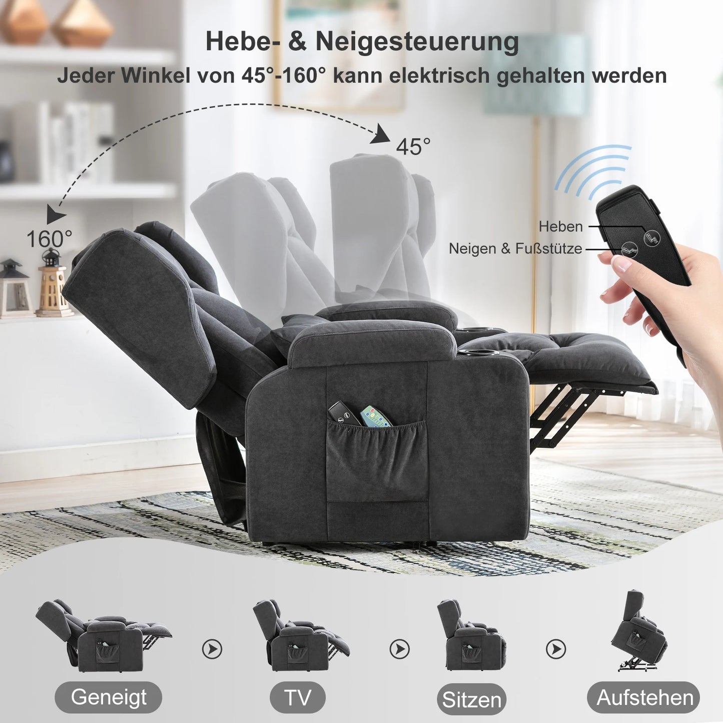 Relax armchair stand-up aid massage armchair with fabric surface electric stand-up