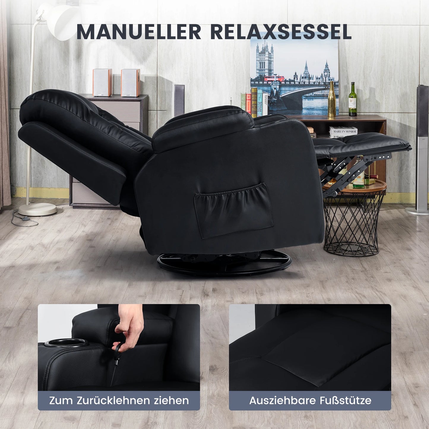 Relax armchair TV armchair with reclining and footrest, Thick backrest