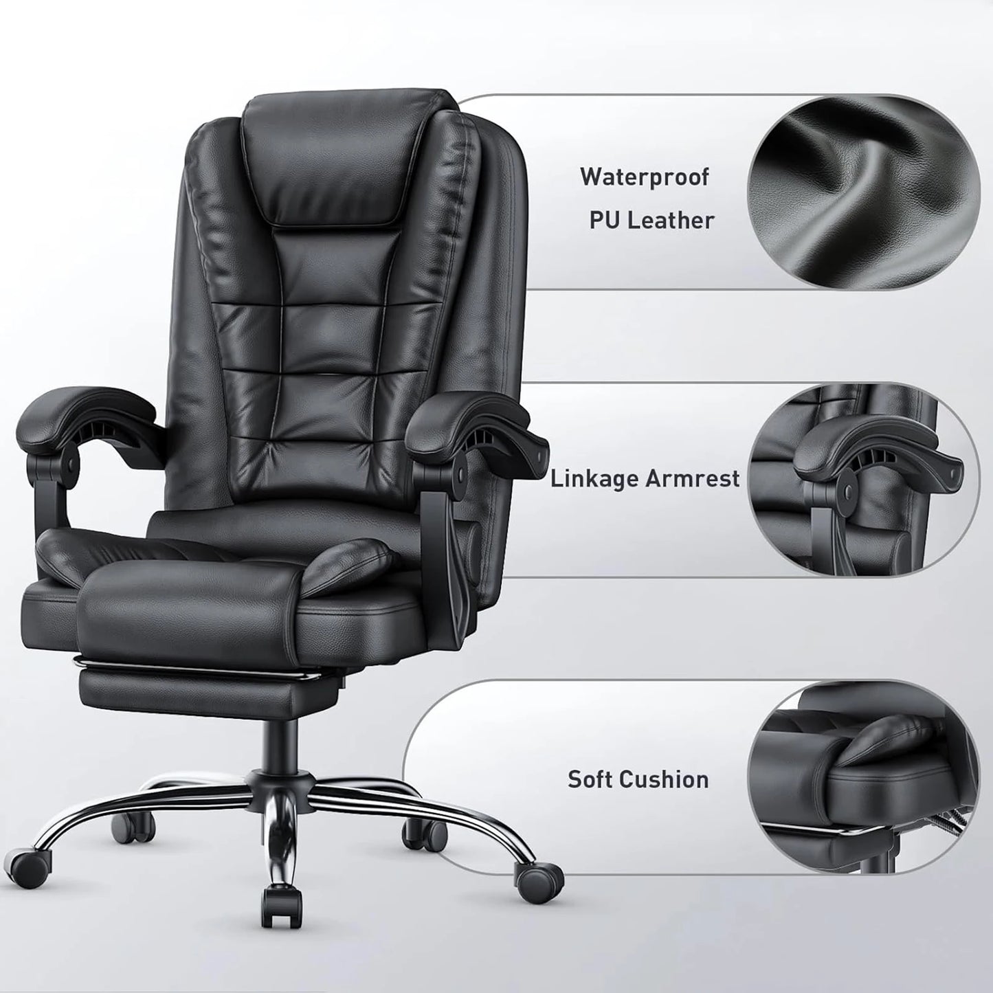 Executive Office Chair with Footrest High Back Desk Chair Ergonomic Recliner