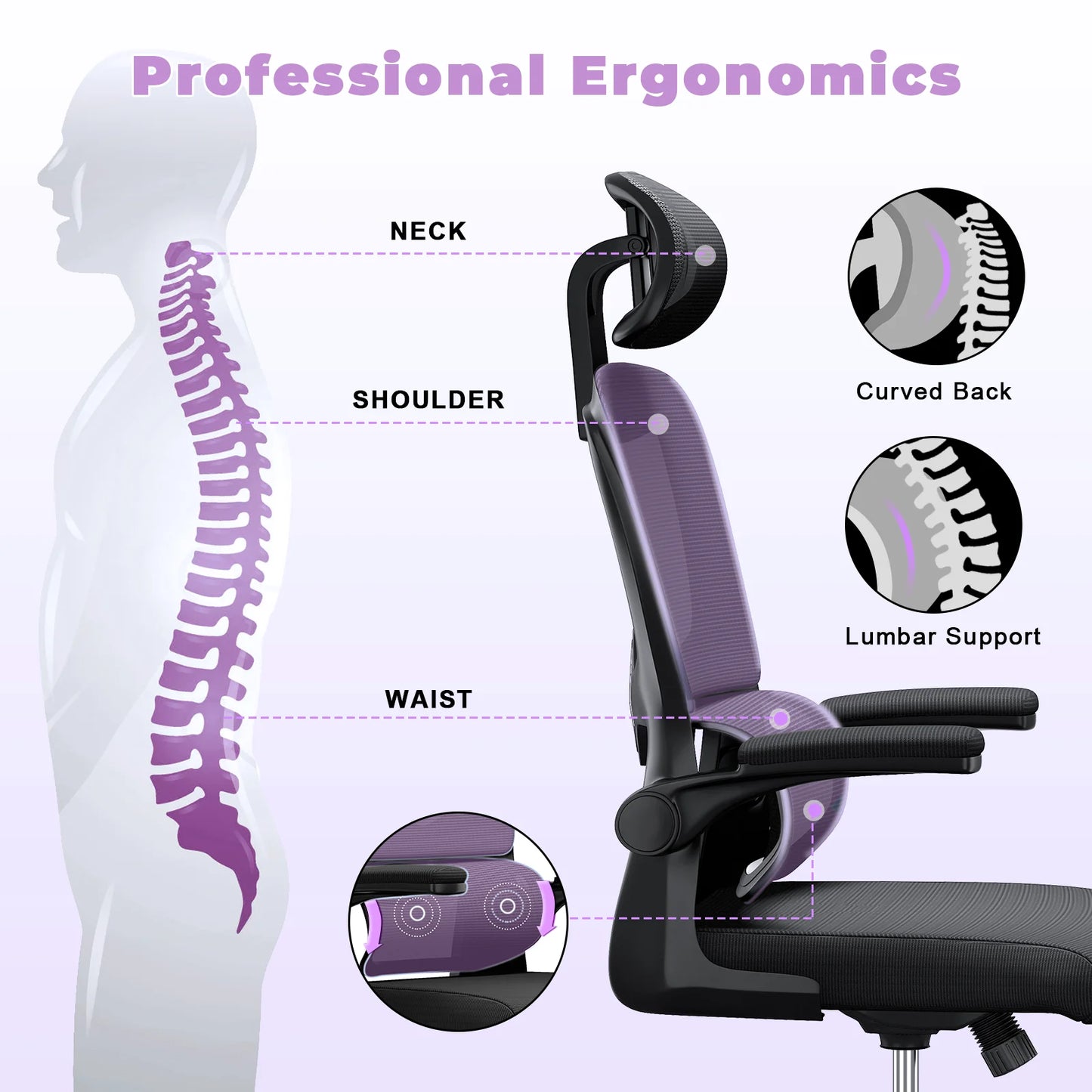 Ergonomic Office Chair Desk Chair with Folding Armrest