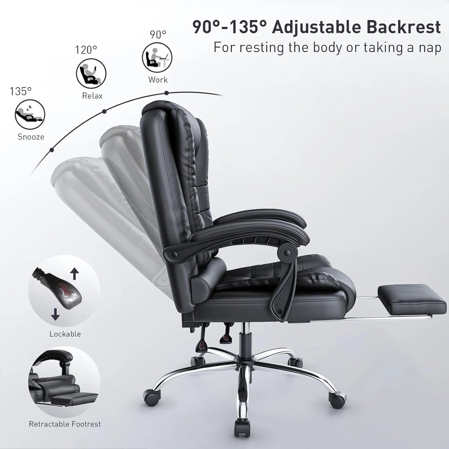 Executive Office Chair with Footrest High Back Desk Chair Ergonomic Recliner