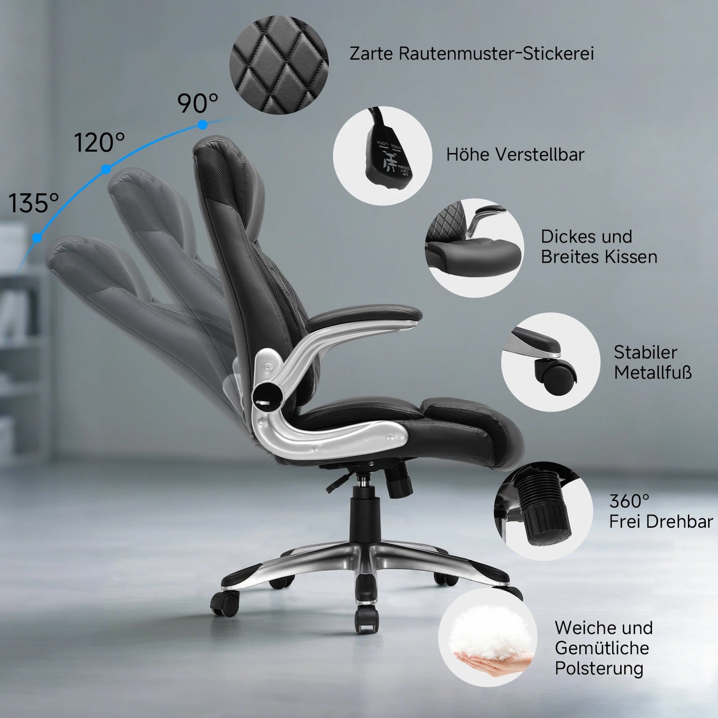 office chair Ergonomic desk chair with folding armrests with high backrest