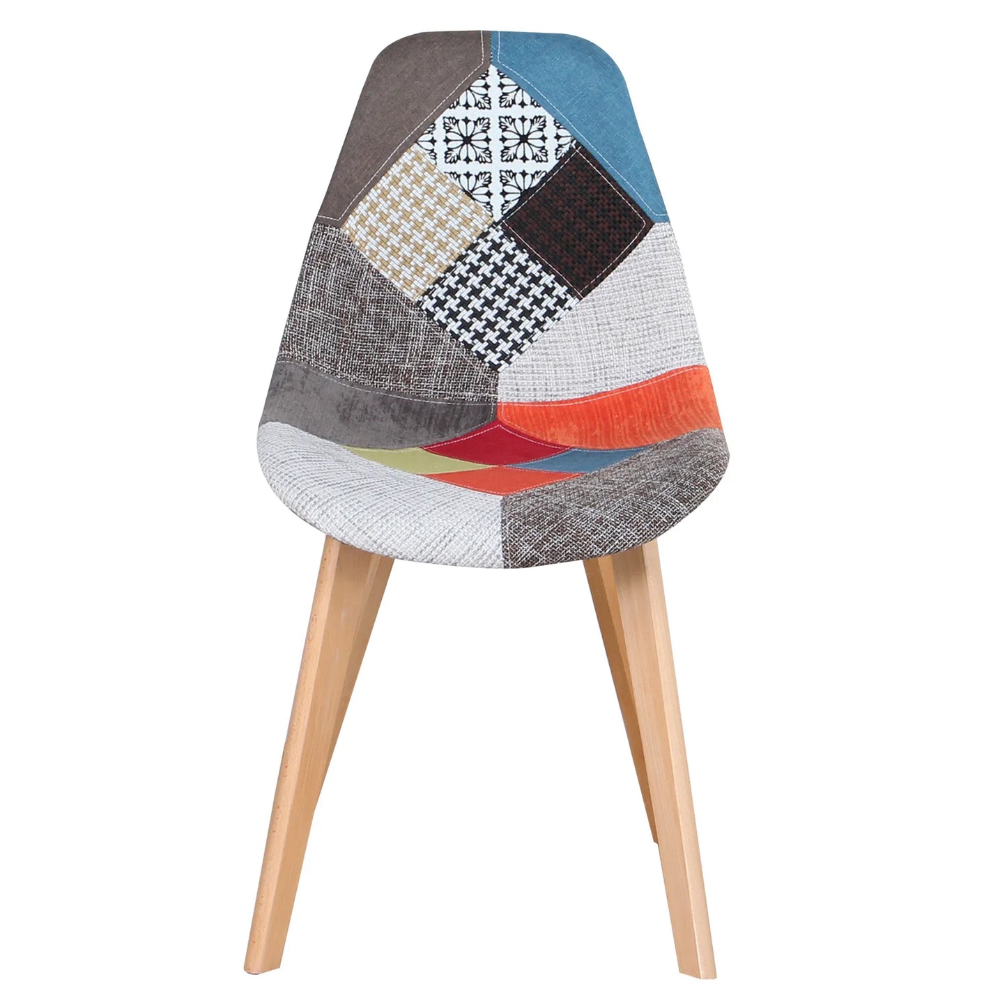 A Set of 4 Patchwork Fabric Dining Chairs with Wooden Legs Retro Style Side Lounge Chair Multicolor for Dining Room Kitchen Home