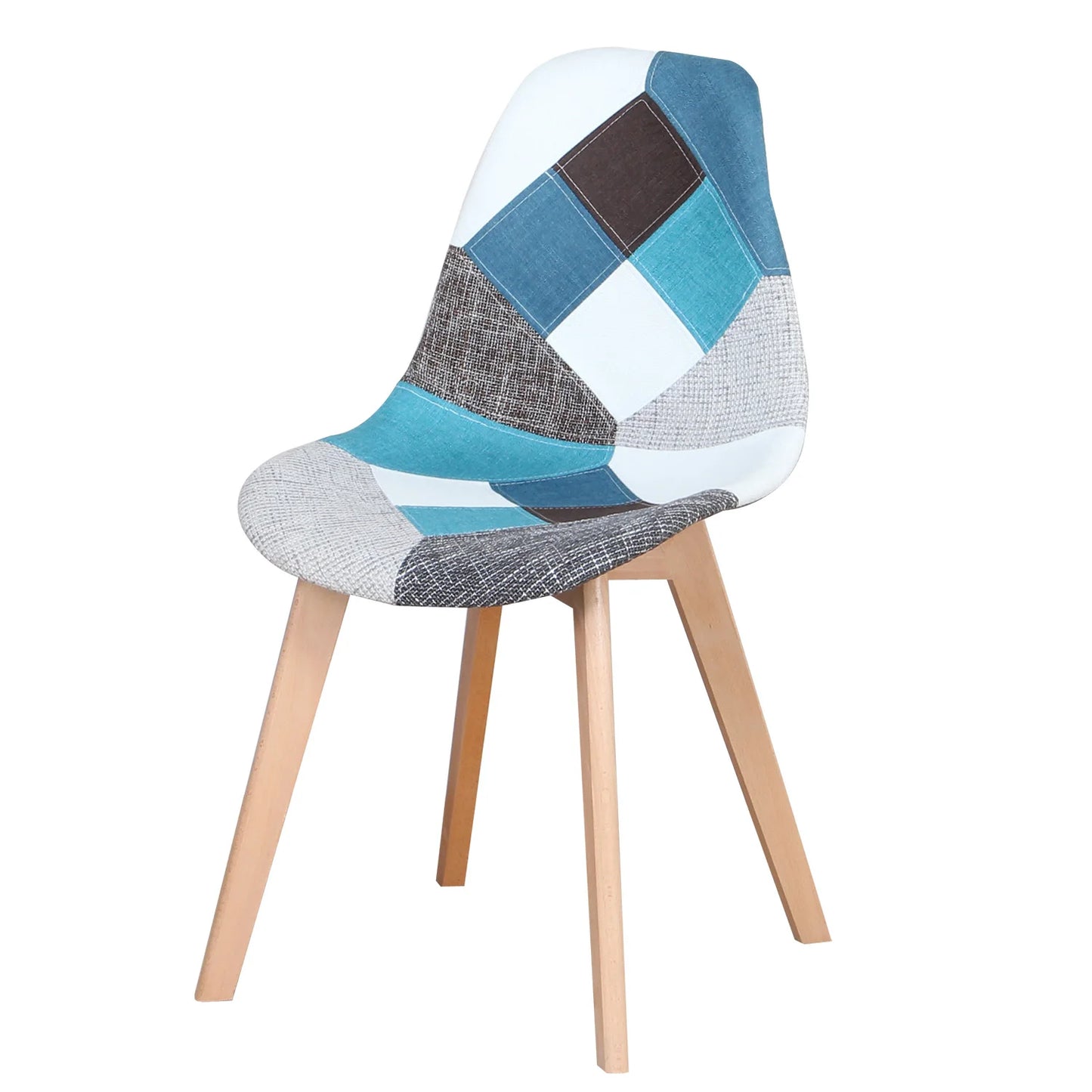 A Set of 4 Patchwork Fabric Dining Chairs with Wooden Legs Retro Style Side Lounge Chair Multicolor for Dining Room Kitchen Home