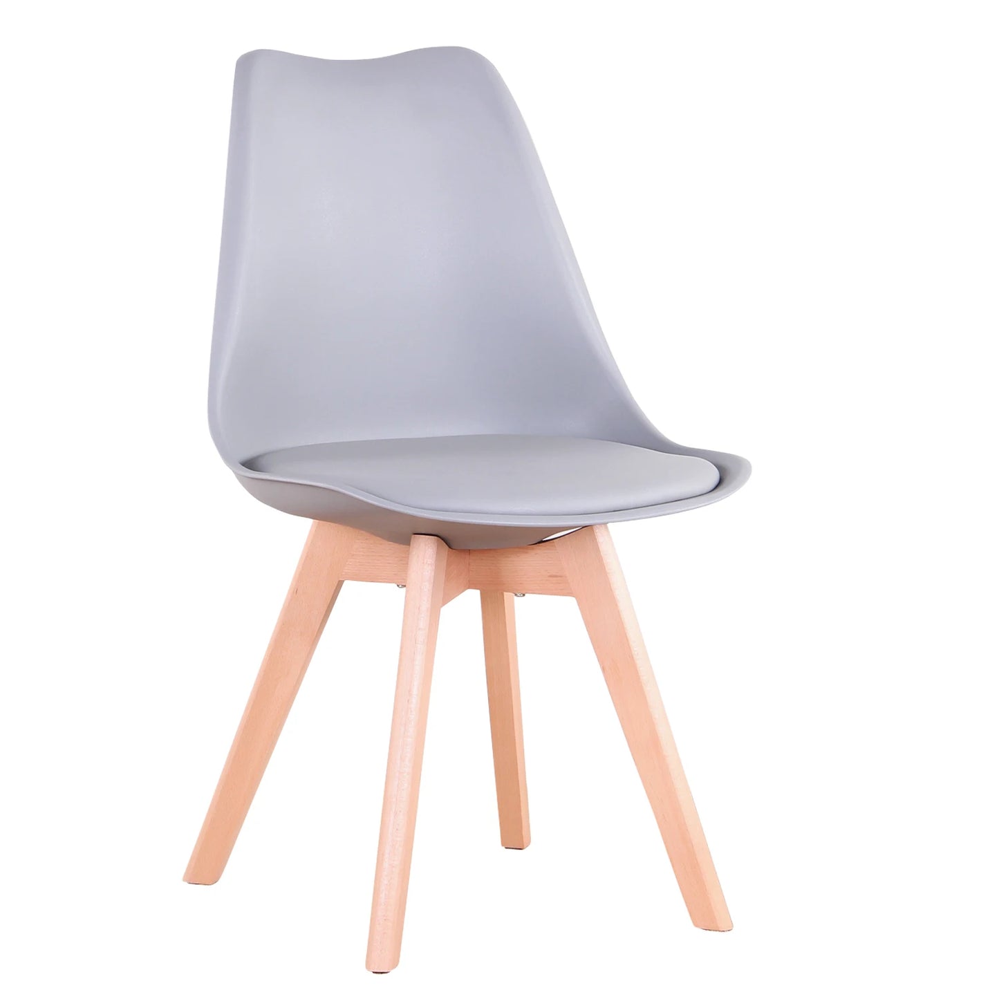 A Set of 6 Modern Minimalist Dining Chair PU Padded Seat Beech Wood Legs