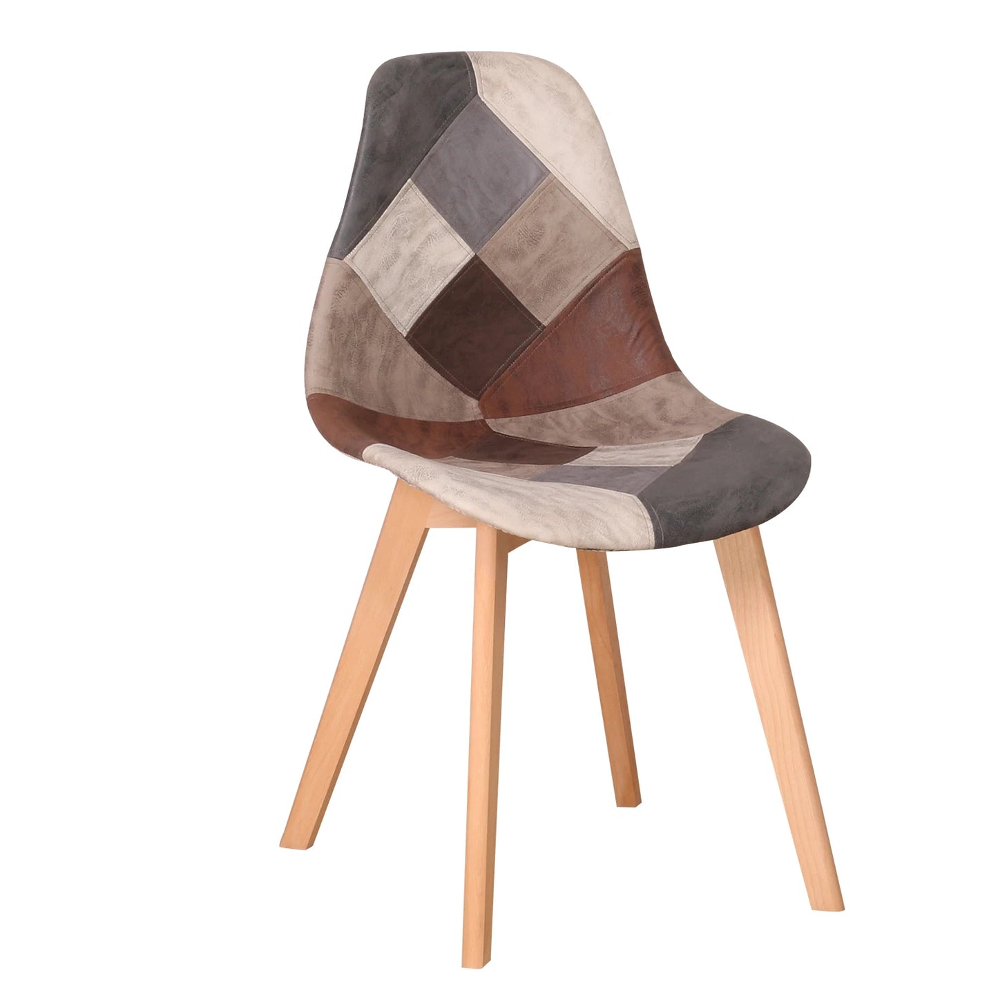 A Set of 4 Patchwork Fabric Dining Chairs with Wooden Legs Retro Style Side Lounge Chair Multicolor for Dining Room Kitchen Home