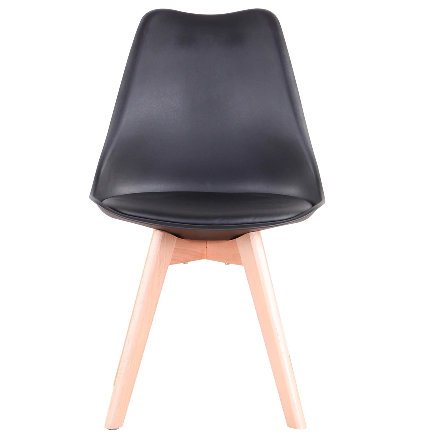 A Set of 6 Modern Minimalist Dining Chair PU Padded Seat Beech Wood Legs