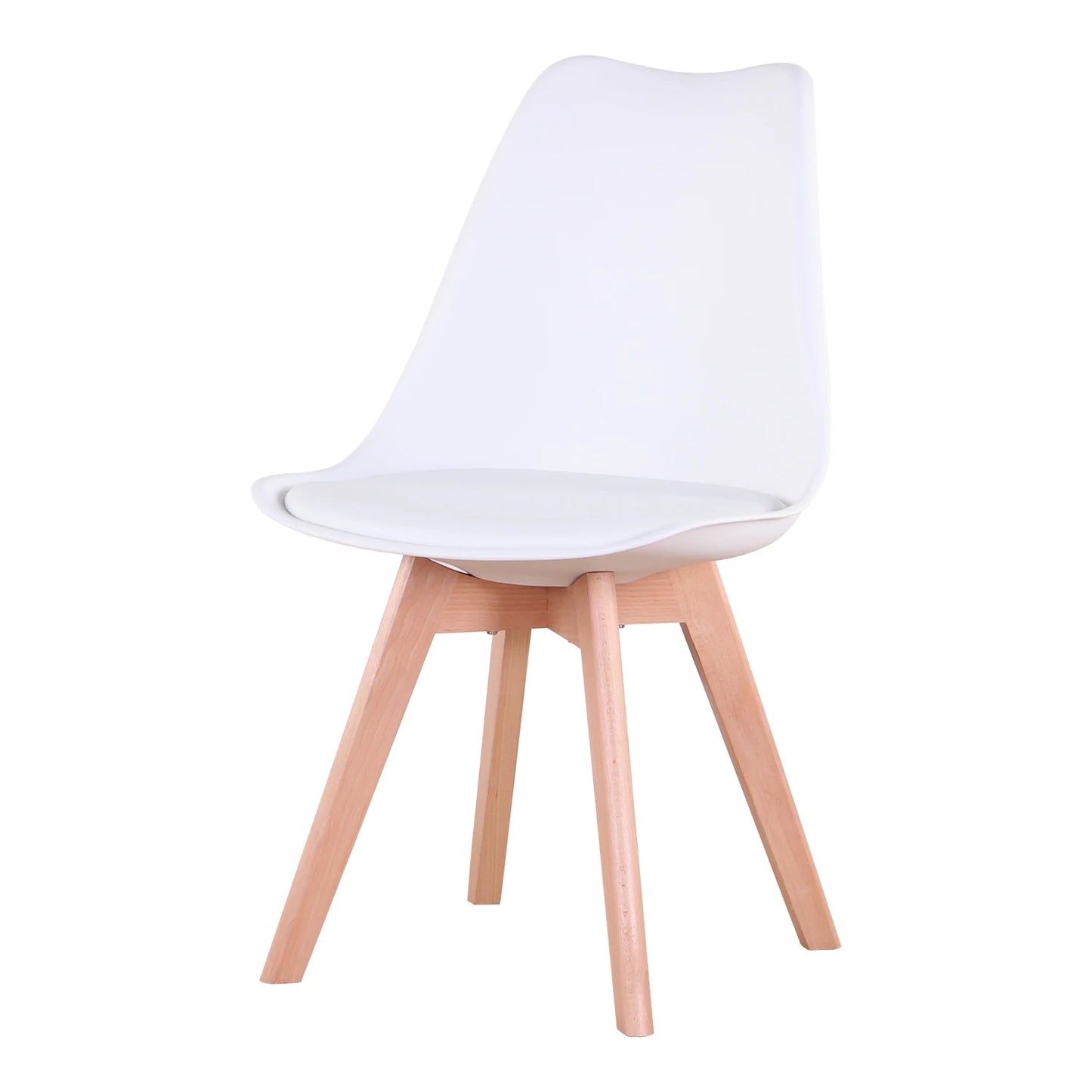 A Set of 6 Modern Minimalist Dining Chair PU Padded Seat Beech Wood Legs