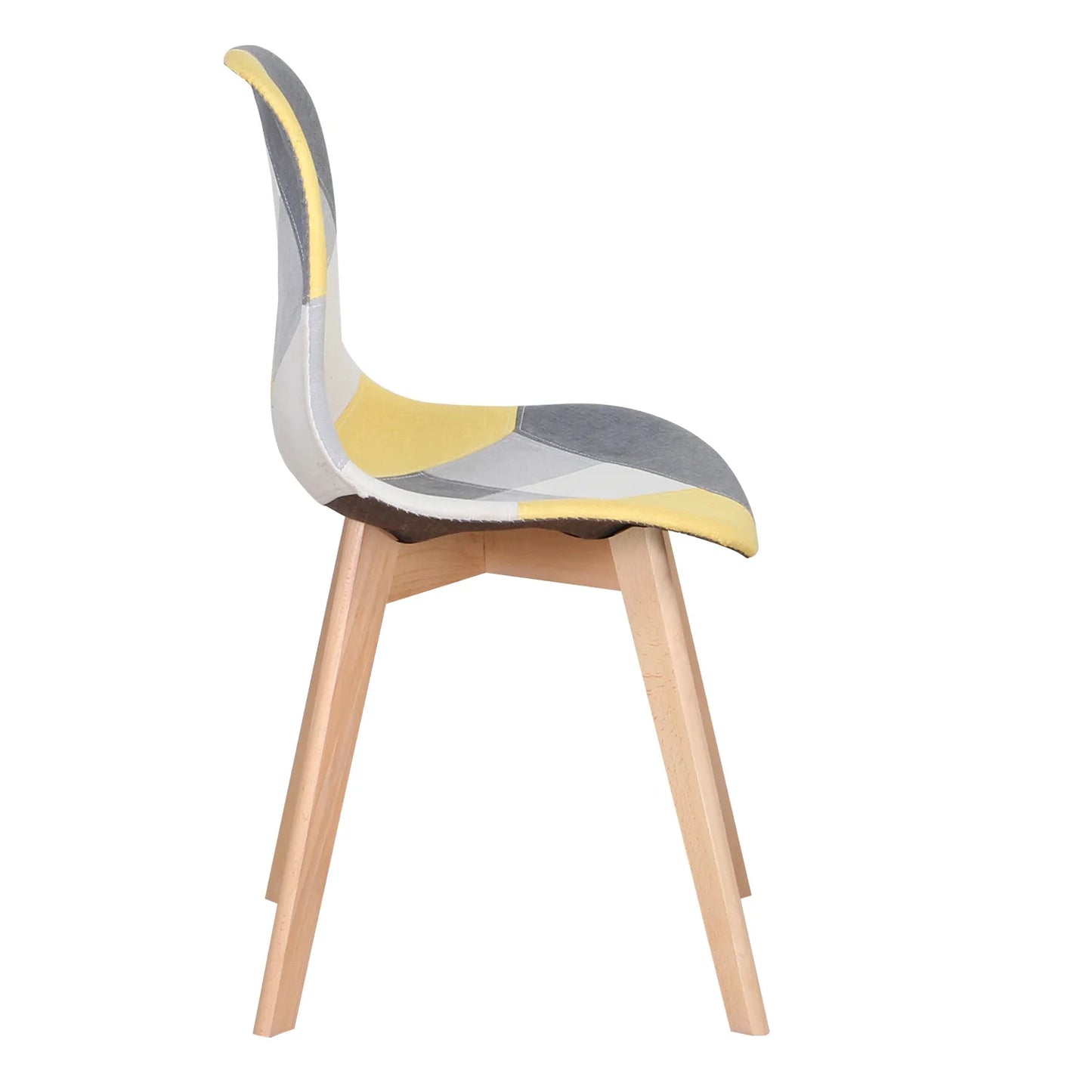 A Set of 4 Patchwork Fabric Dining Chairs with Wooden Legs Retro Style Side Lounge Chair Multicolor for Dining Room Kitchen Home