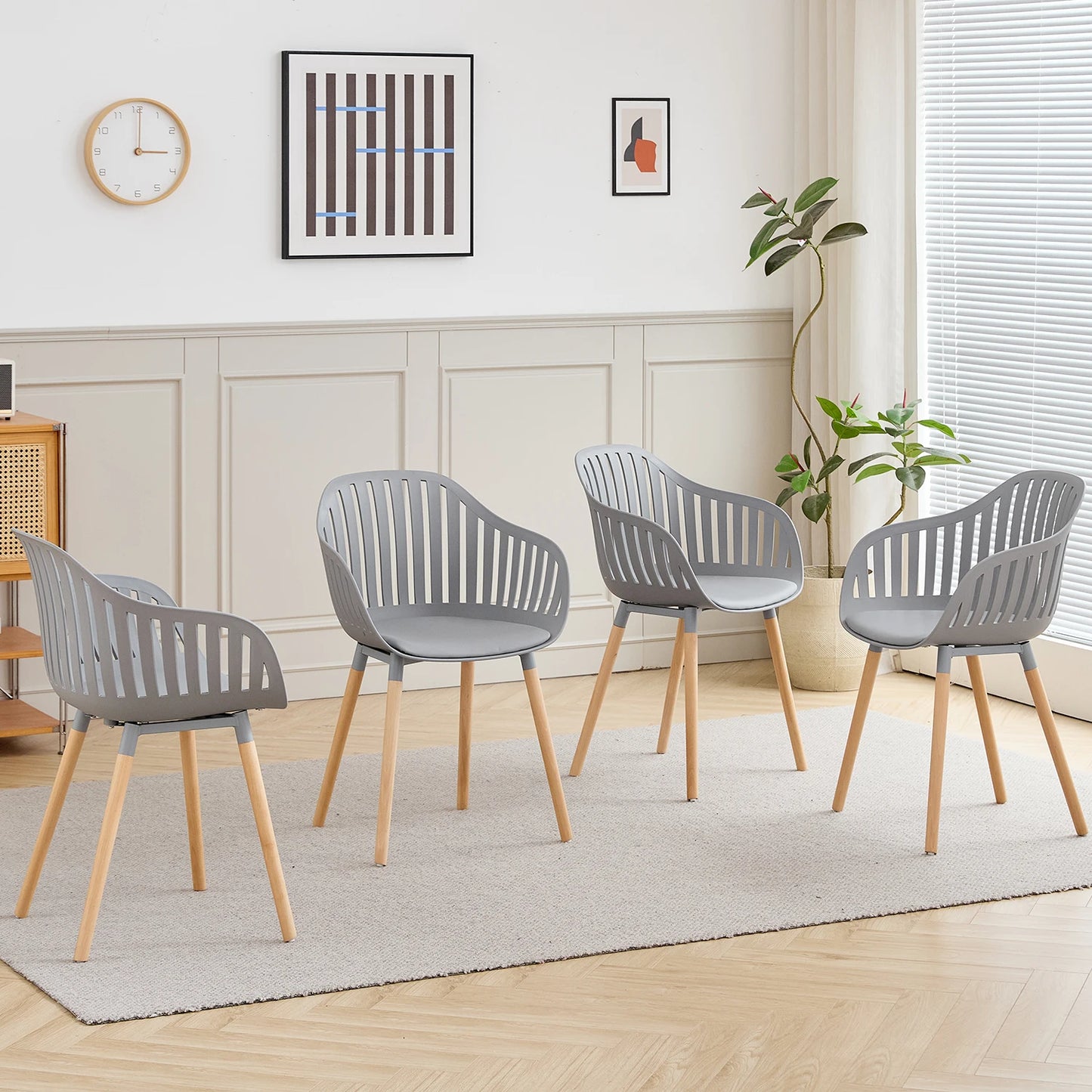4 PCS Modern Dining Chairs Vertical Hollow Backrest Chairs