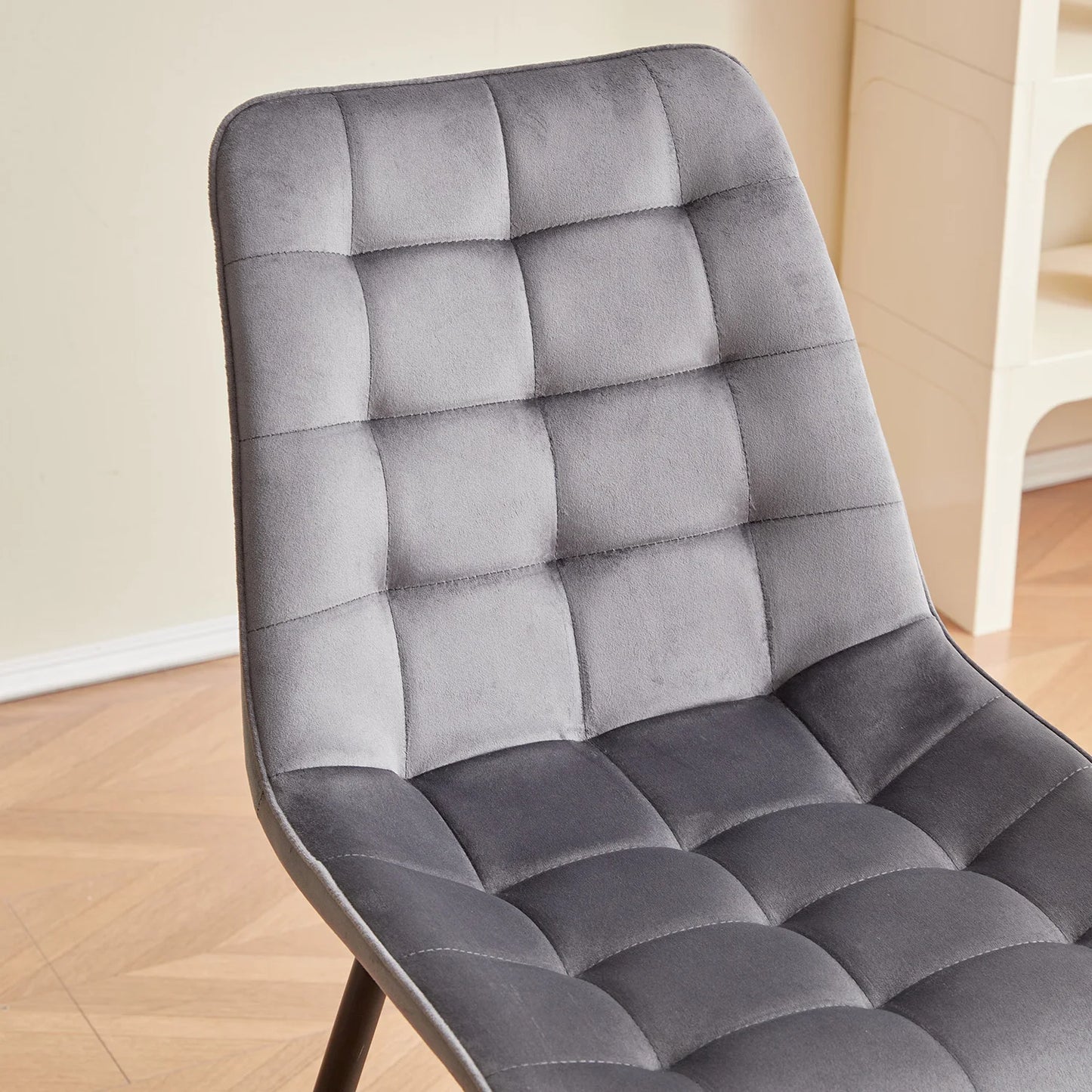 A Set Of 4 Modern Minimalist Dining Chair Velvet Padded Seat Iron Legs