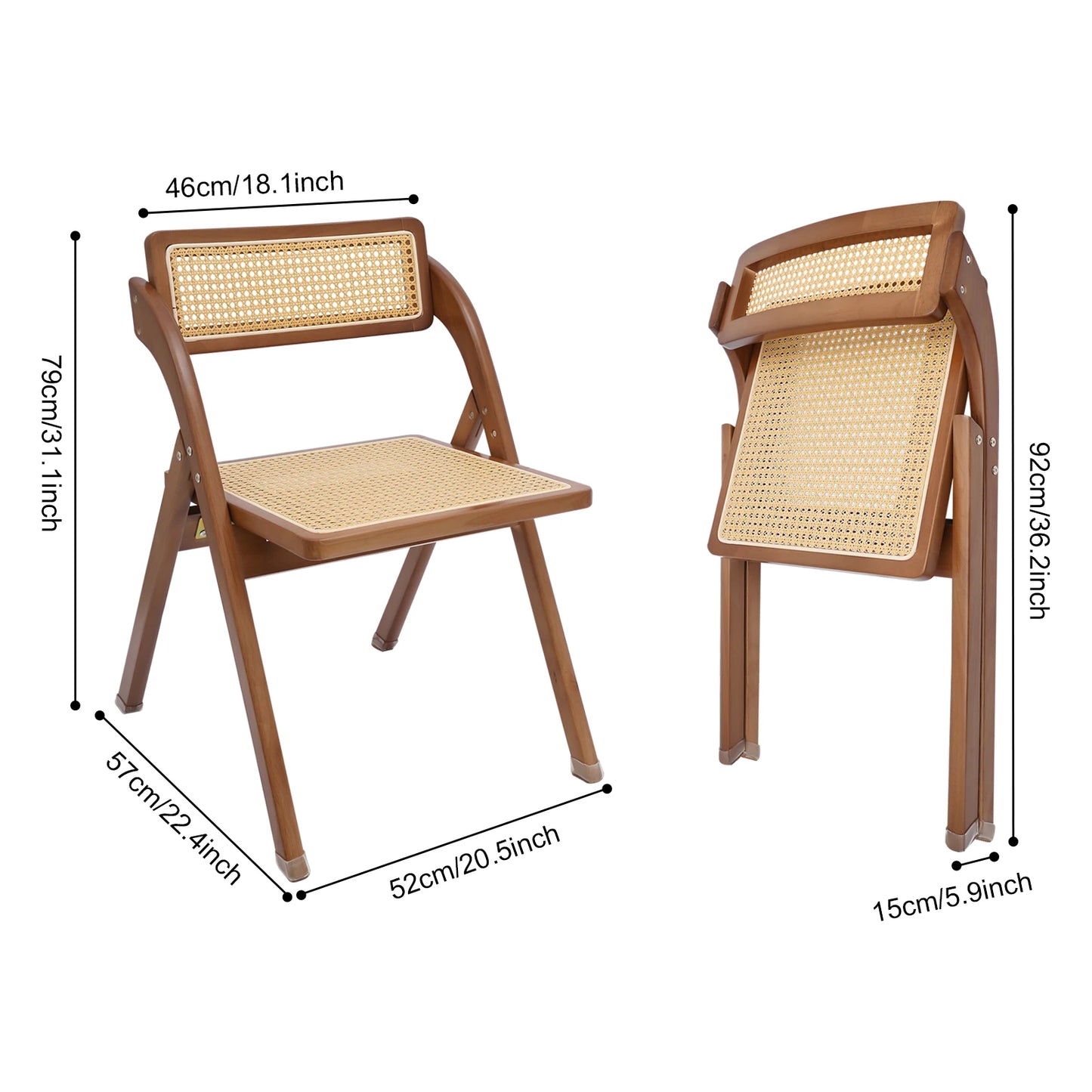 Rattan Foldable Chair Wooden Retro  Dining Chair for Living