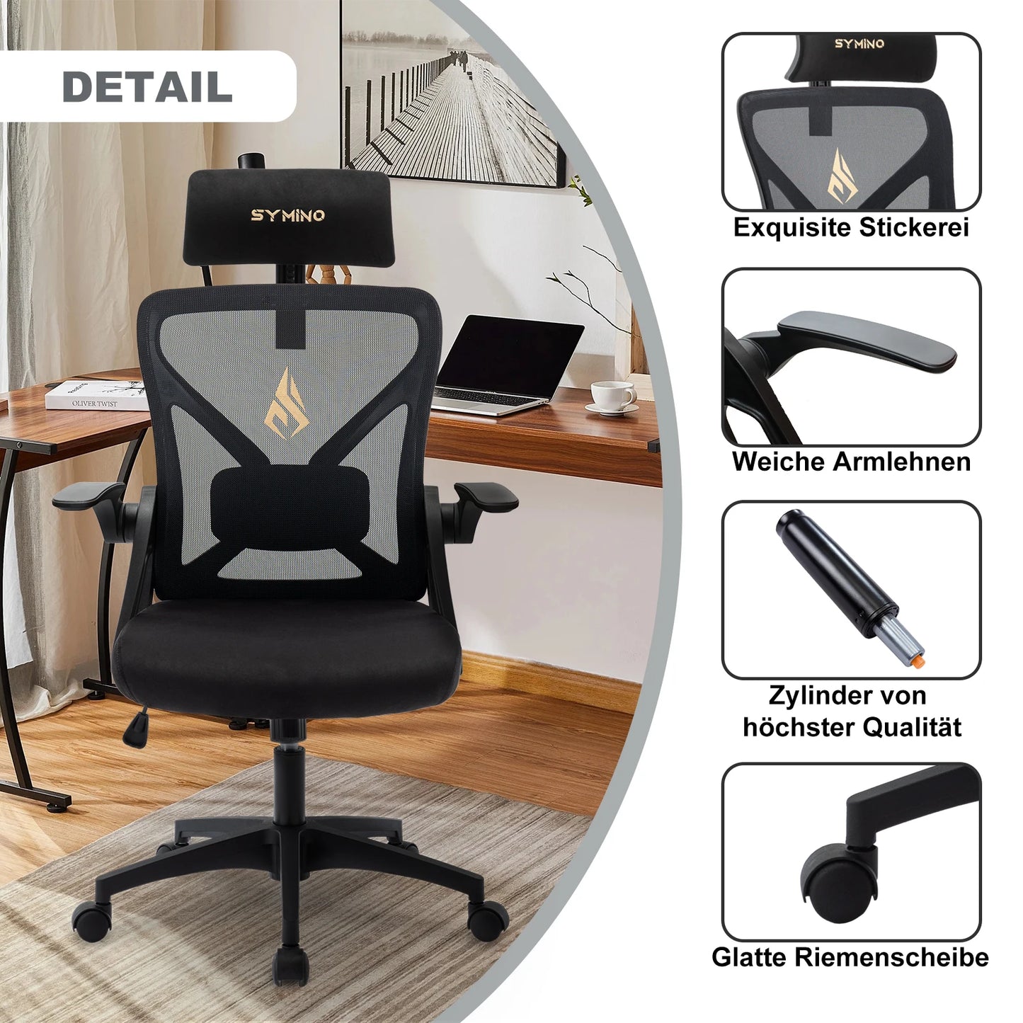 Symino Office Chair With Adjustable Headrest, Armrests, Lumbar Support