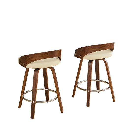 2PCS Swivel Bar Height Stools with Low Back Wood