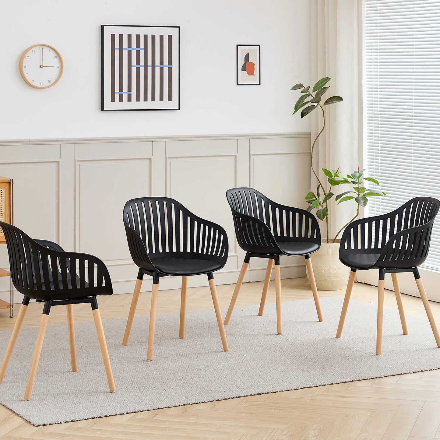4 PCS Modern Dining Chairs Vertical Hollow Backrest Chairs