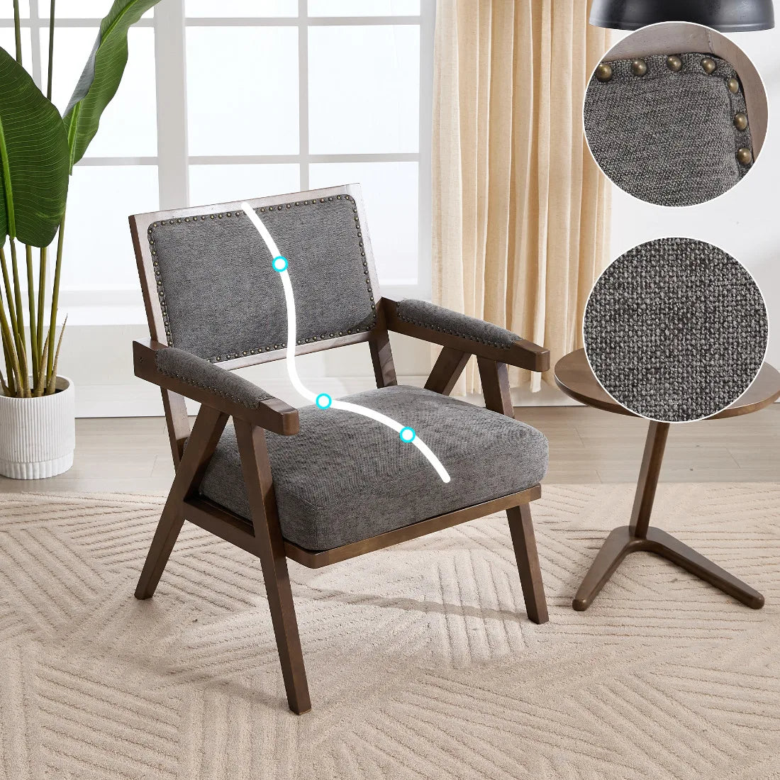 Fabric Lounge Chair Armrest Wood Frame