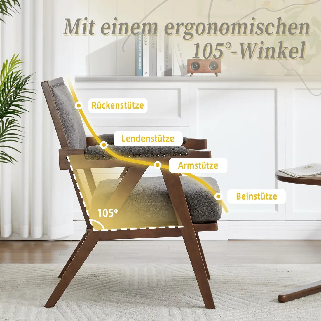 Fabric Lounge Chair Armrest Wood Frame