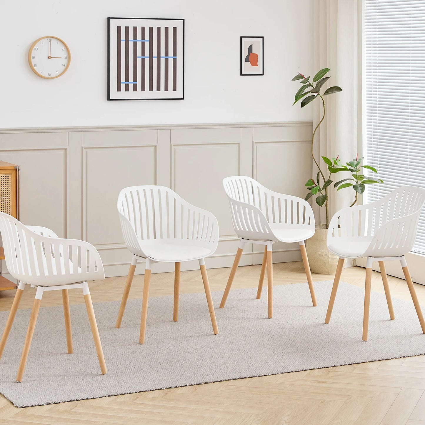 4 PCS Modern Dining Chairs Vertical Hollow Backrest Chairs