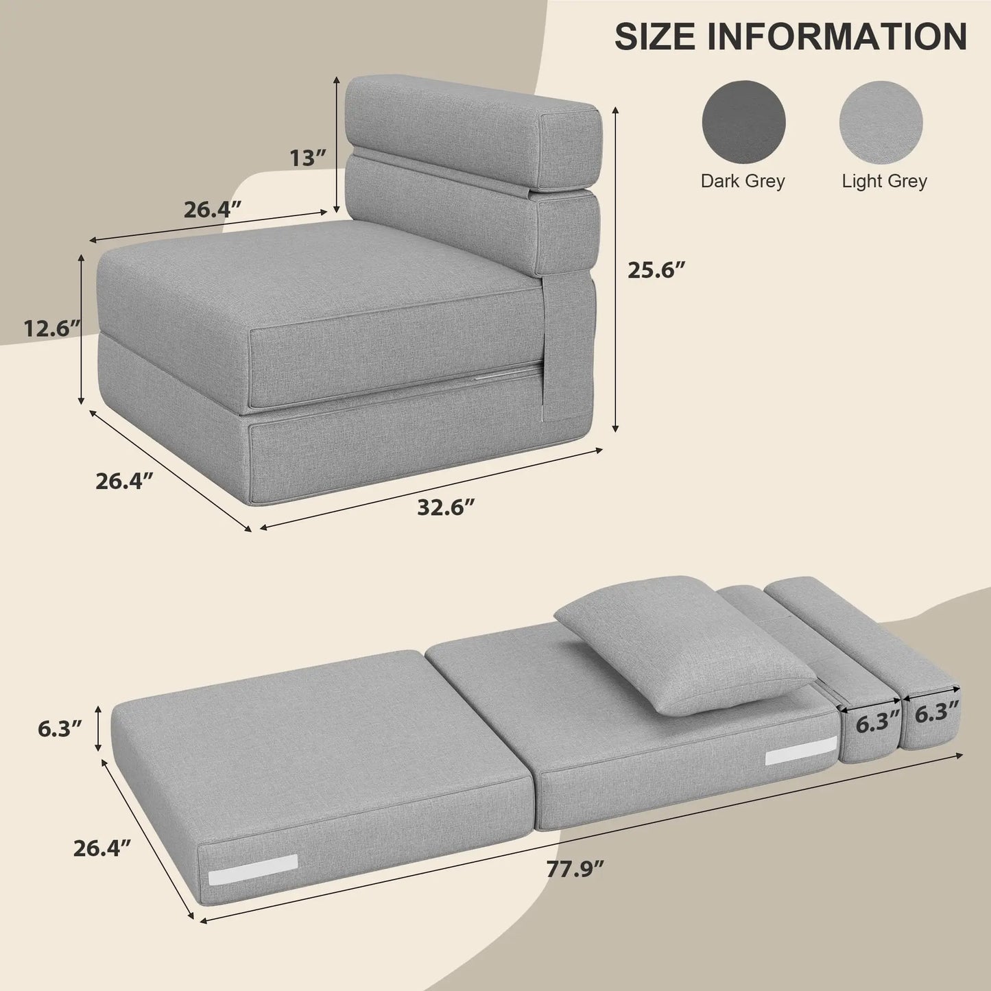 Space-Saving Folding Sofa Bed Chair with Pillow Single Convertible