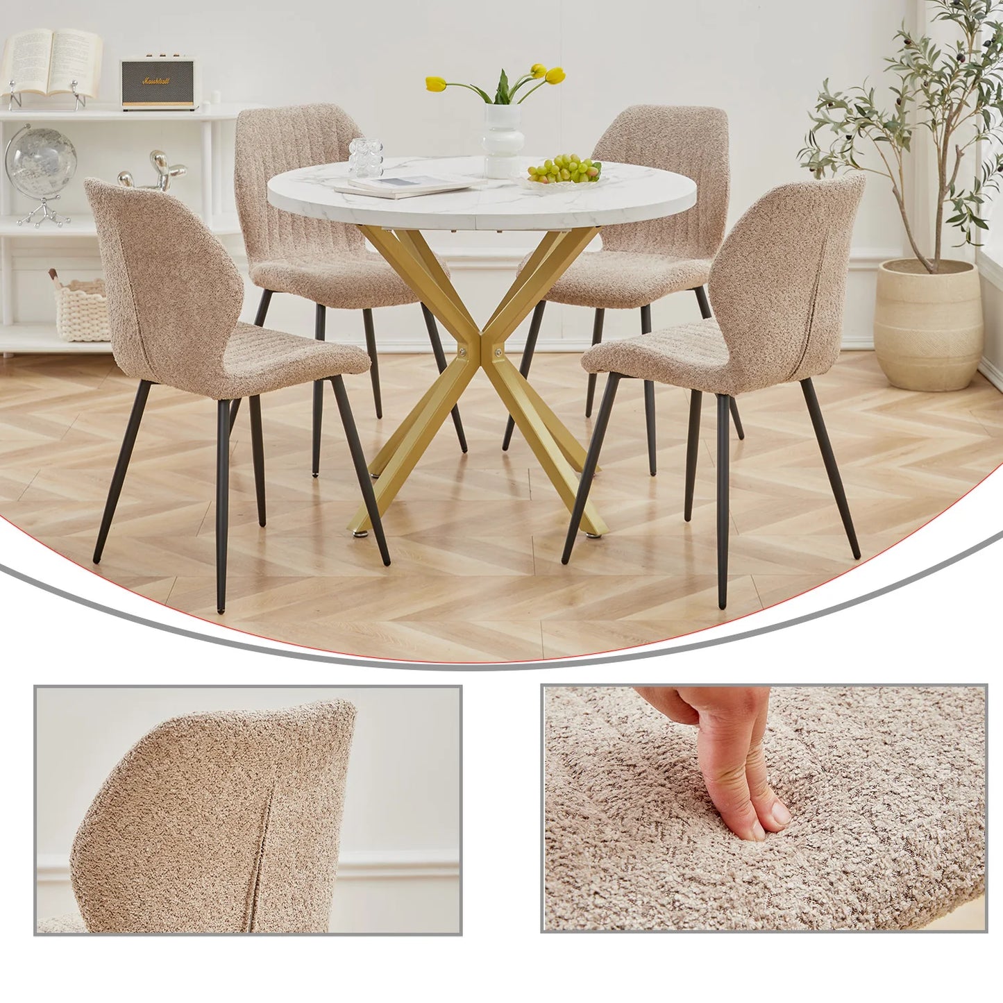 4Pcs/Set Modern Dining Chairs Padded Seat Iron Legs