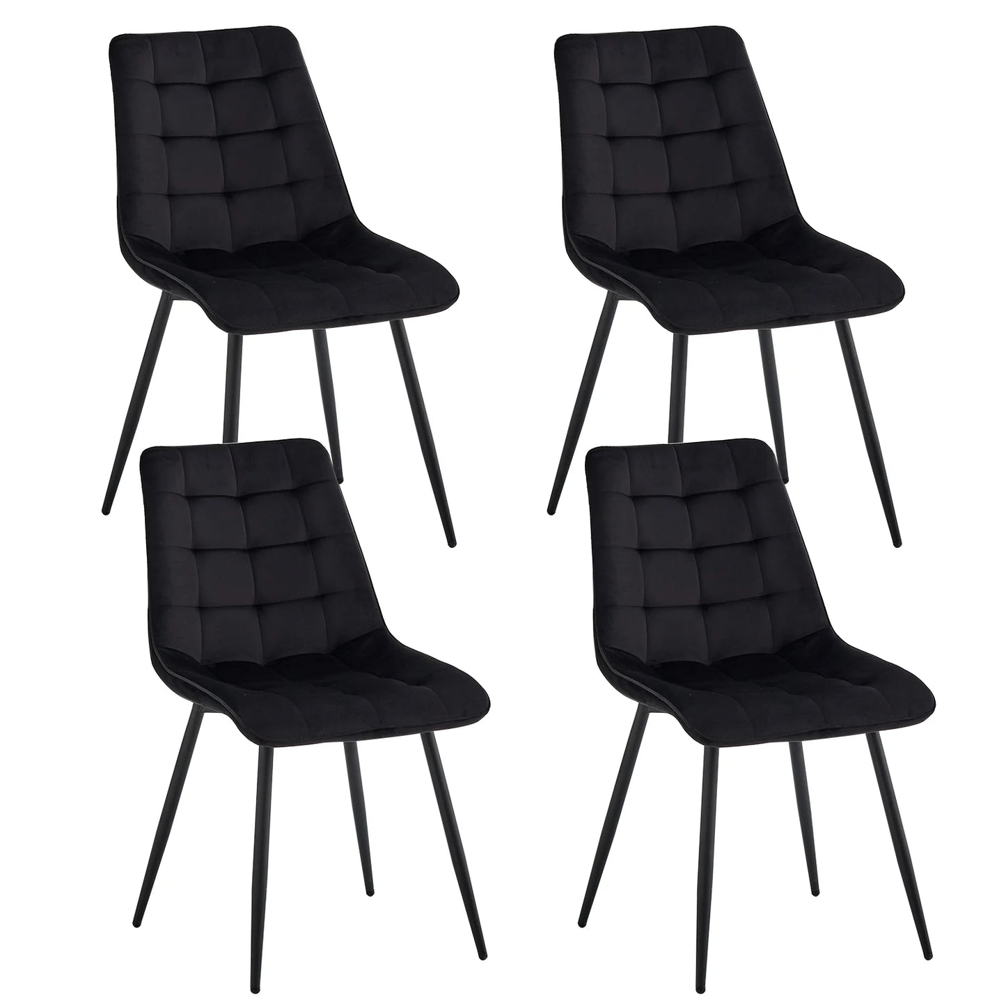 A Set Of 4 Modern Minimalist Dining Chair Velvet Padded Seat Iron Legs