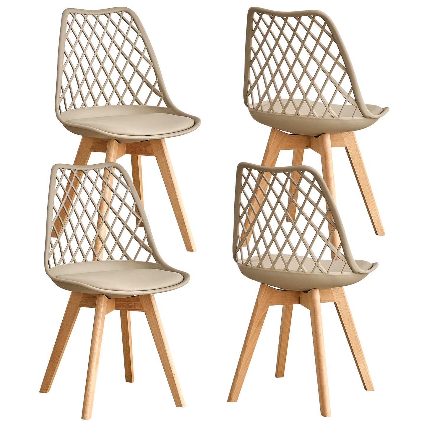 Set of 4 / 6 Nordic Style Dining Chairs, Mesh Back, Solid Wood Legs
