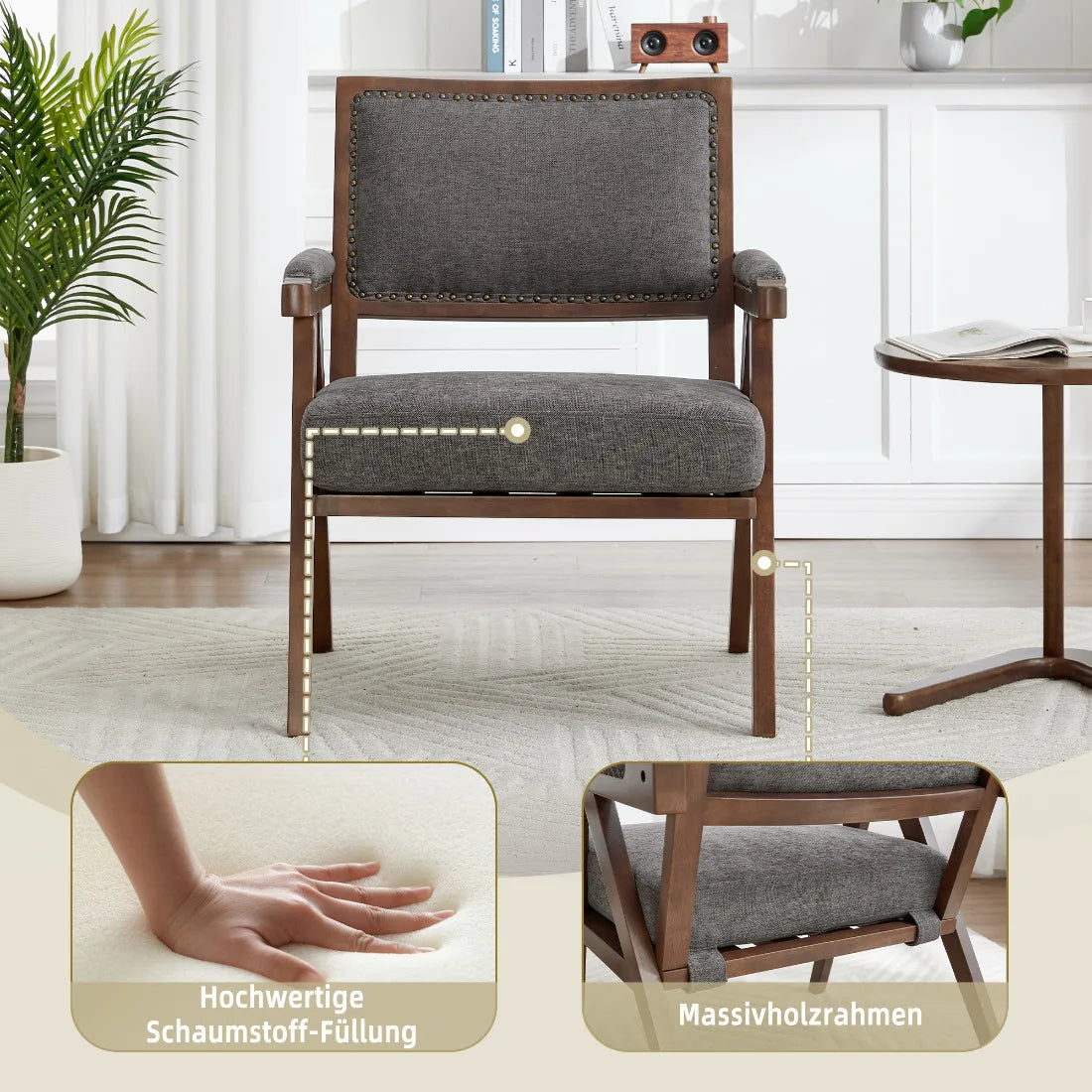 Fabric Lounge Chair Armrest Wood Frame