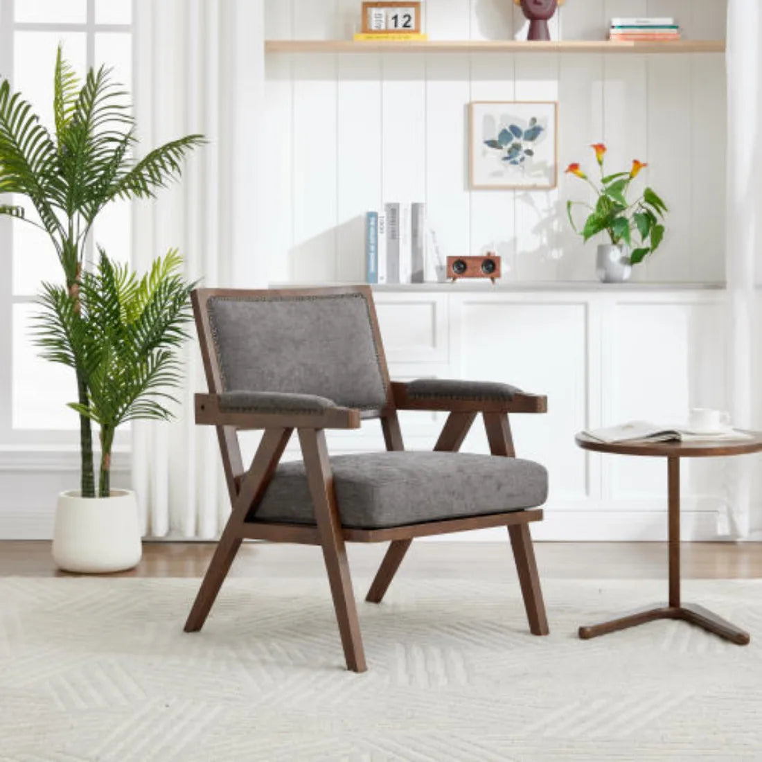 Fabric Lounge Chair Armrest Wood Frame