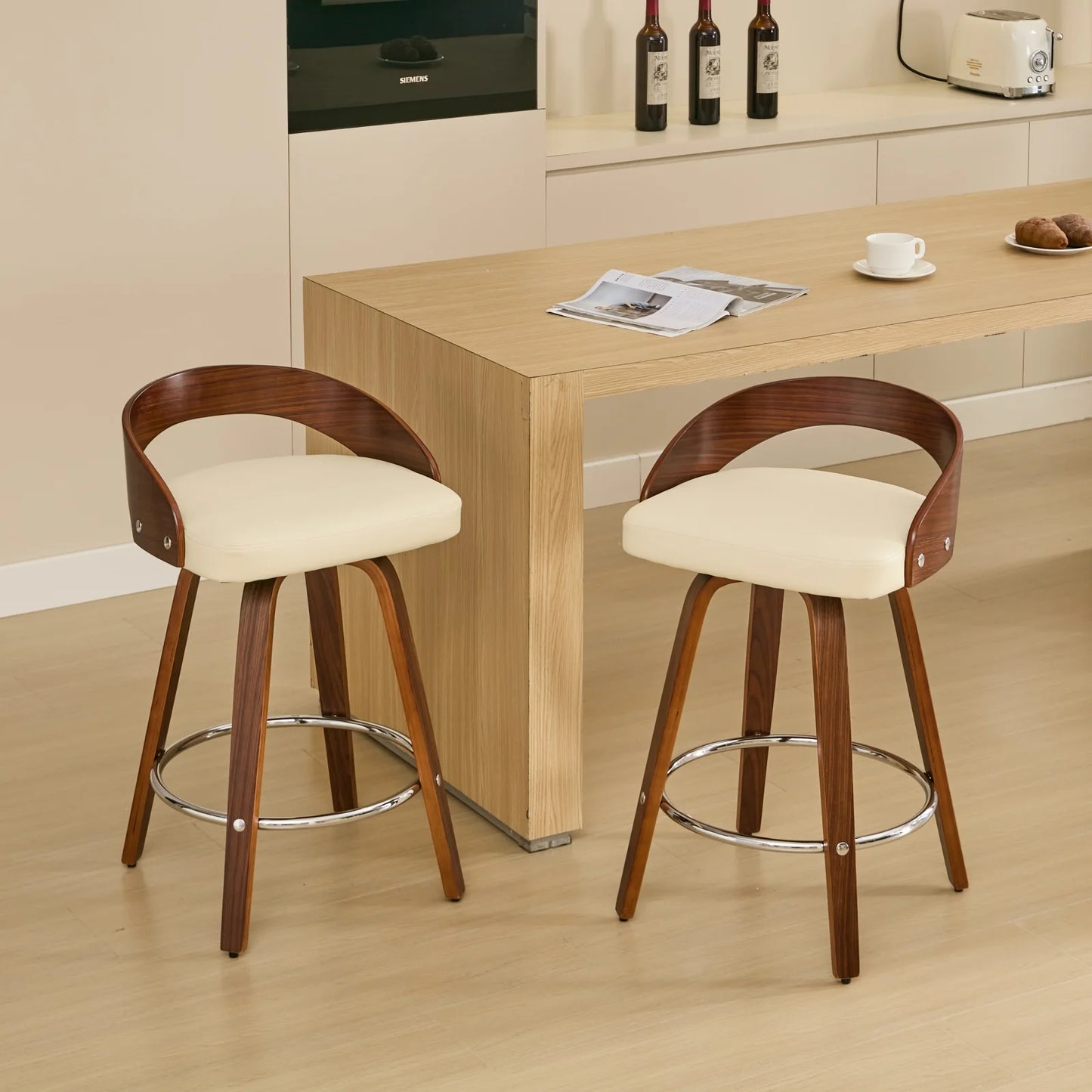 2PCS Swivel Bar Height Stools with Low Back Wood