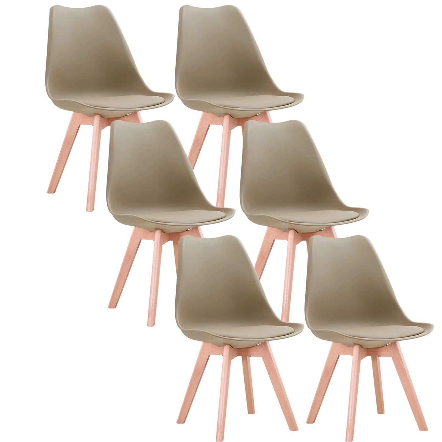 A Set of 6 Modern Minimalist Dining Chair PU Padded Seat Beech Wood Legs