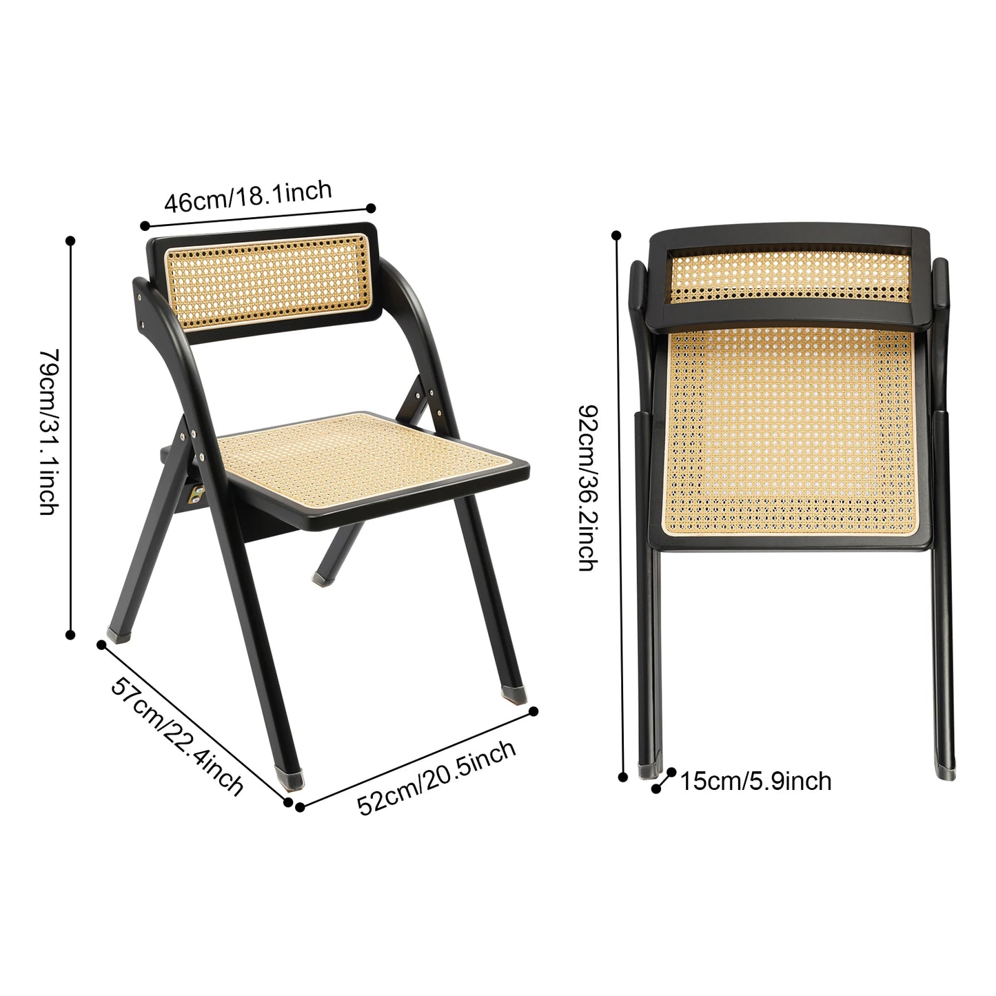 Rattan Foldable Chair Wooden Retro  Dining Chair for Living