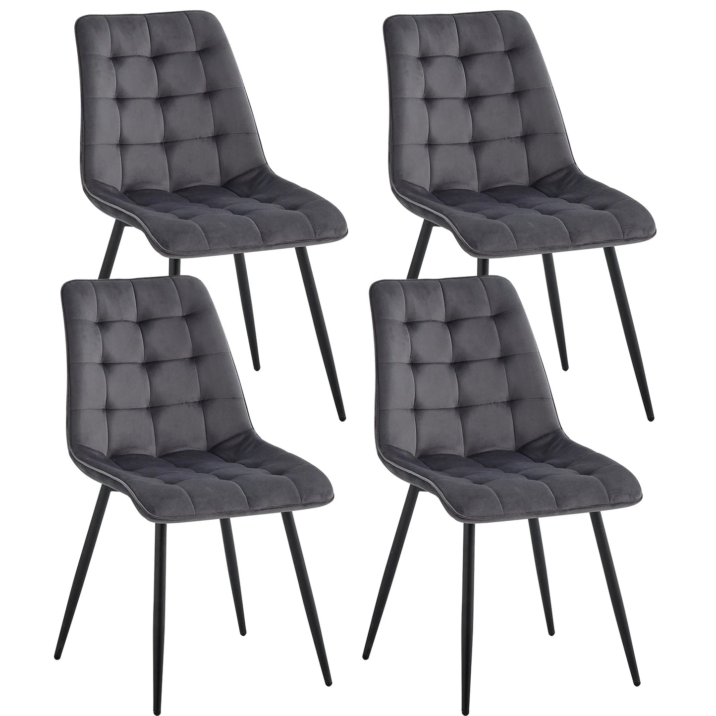 A Set Of 4 Modern Minimalist Dining Chair Velvet Padded Seat Iron Legs